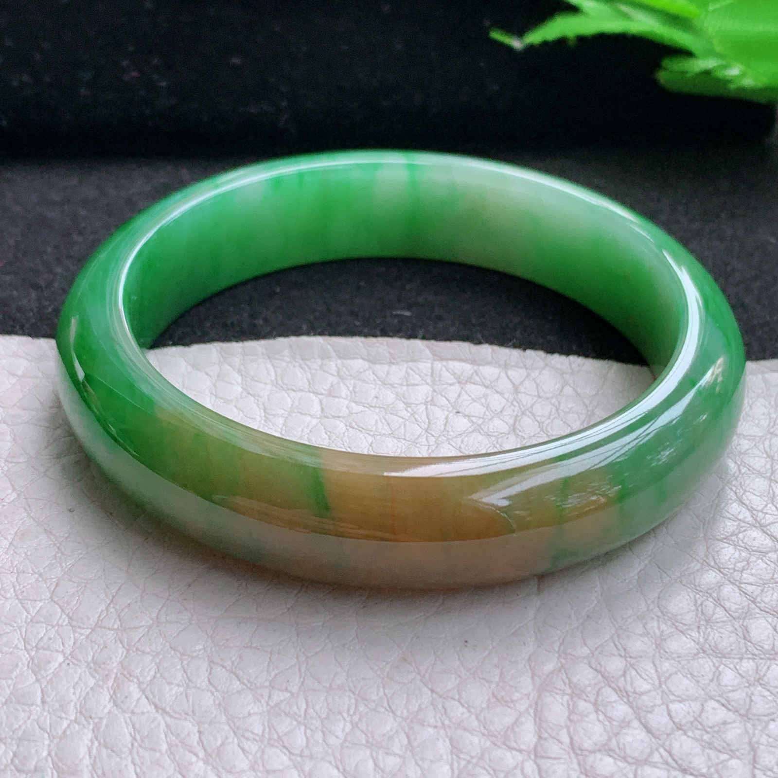 h小圈口52.3*12.2*7.5平安镯 天然缅甸翡翠A货细润辣色双彩宽边玉手环