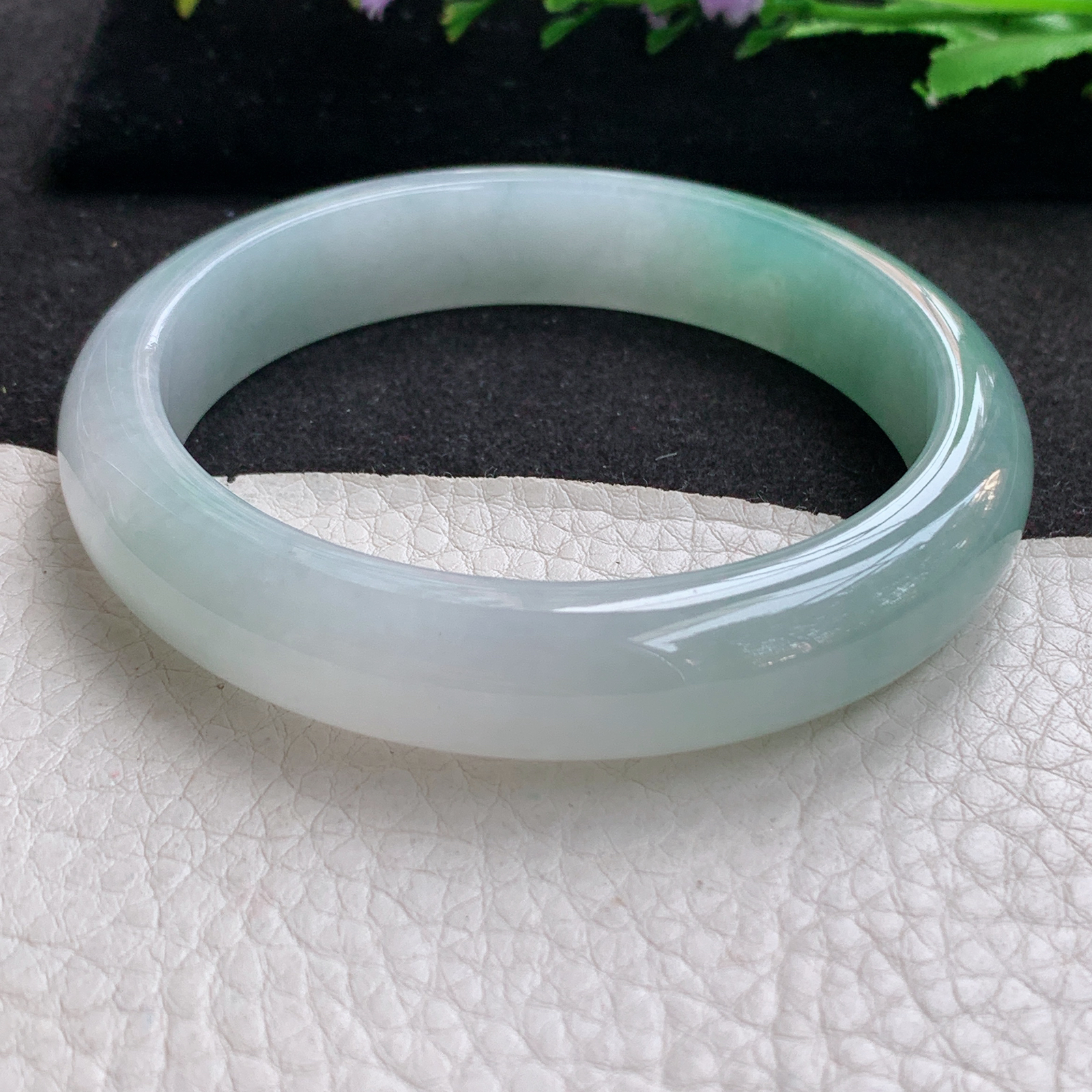 yh大圈口61*12.8*8.2招财镯 天然缅甸翡翠A货冰晴宽边玉手环