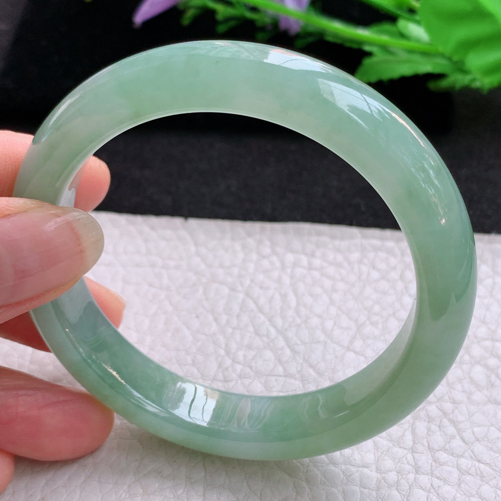 r年轻款55.5*12.5*8.3平安镯 天然缅甸翡翠A货冰晴宽边玉手环