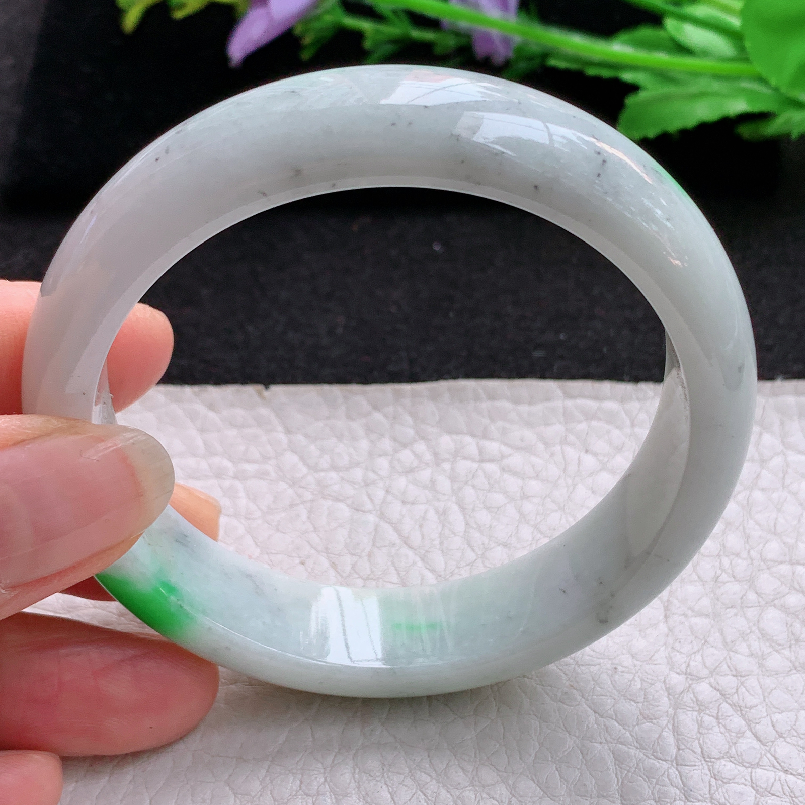 nr实拍57*14.2*7.5平安镯 天然缅甸翡翠A货细润飘阳绿宽边玉手环