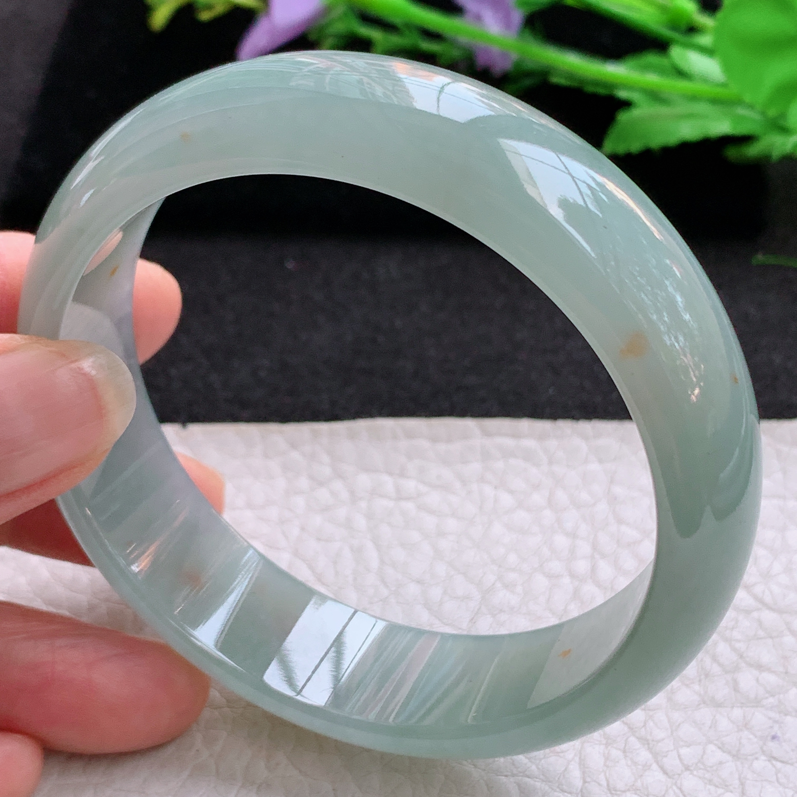 p大圈口68*17*7.6轮胎镯 天然缅甸翡翠A货冰飘花宽边玉手环