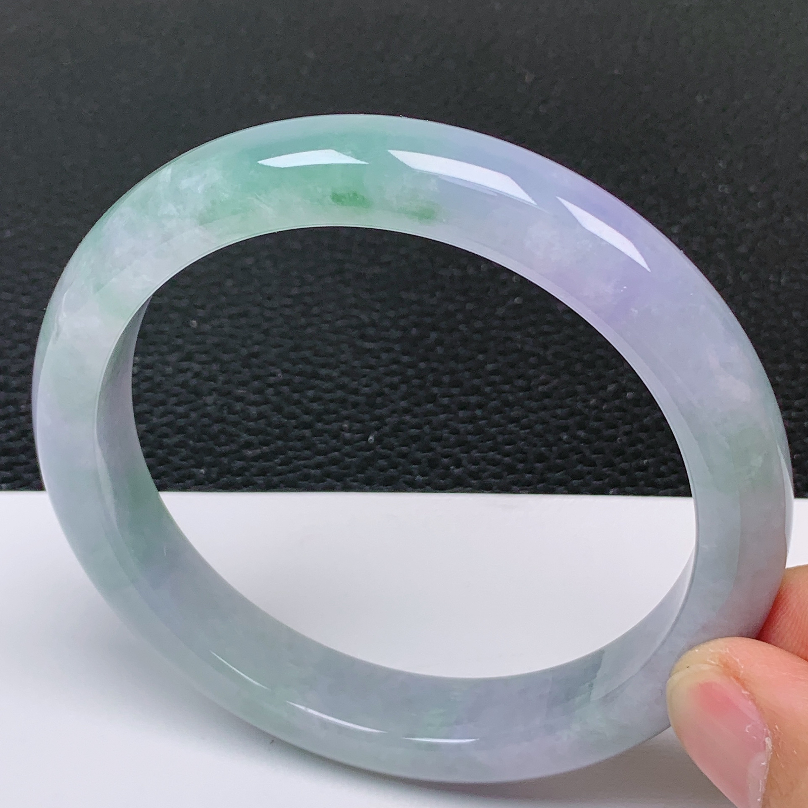 62～63大圈口 天然翡翠老坑冰润紫罗兰手镯 尺寸62.8*12*8.8mm