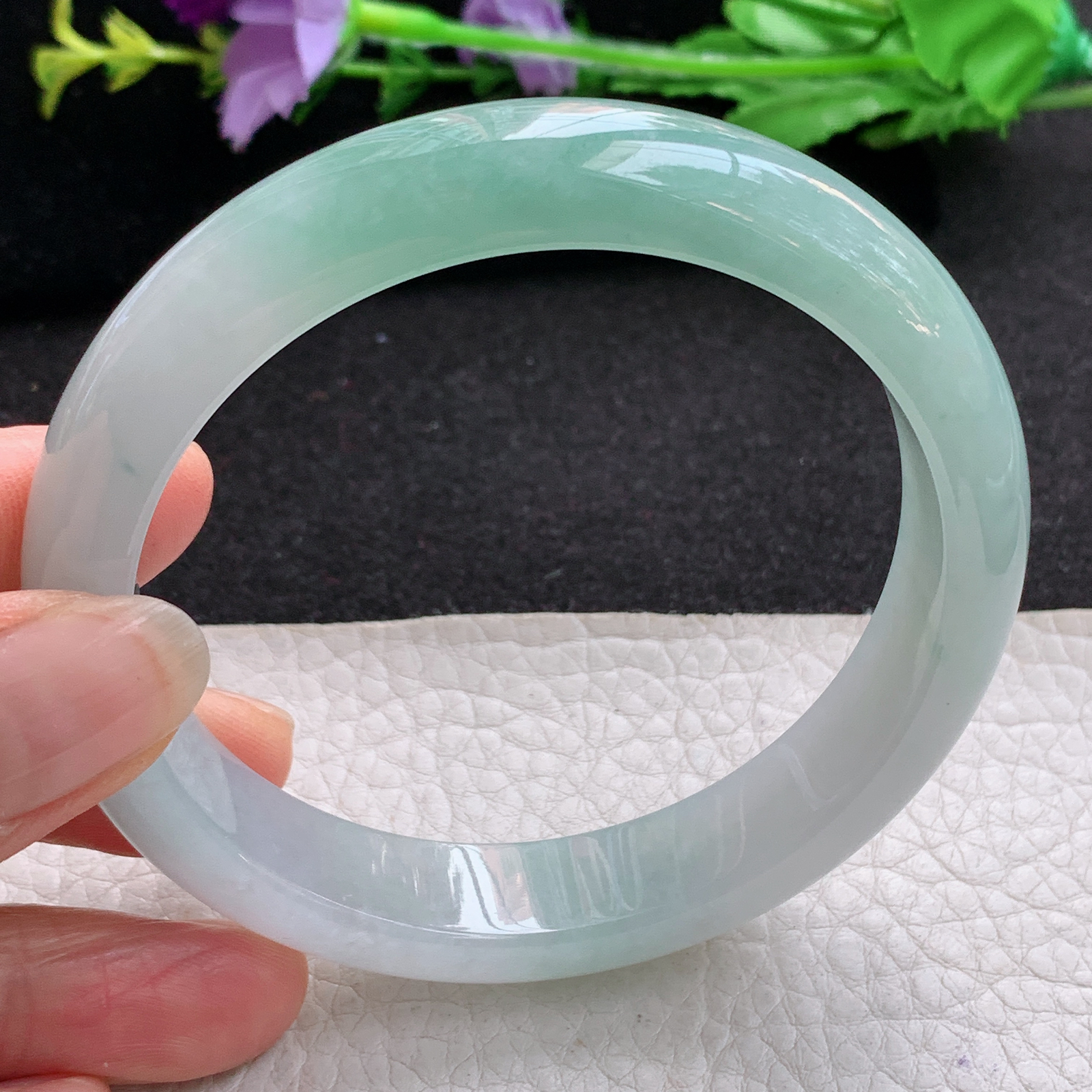 yh大圈口61*12.8*8.2招财镯 天然缅甸翡翠A货冰晴宽边玉手环