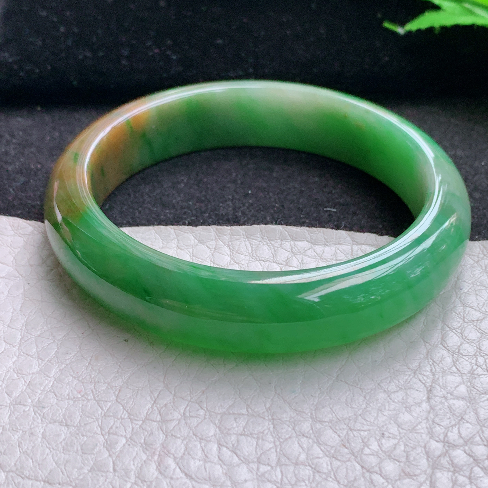 h小圈口52.3*12.2*7.5平安镯 天然缅甸翡翠A货细润辣色双彩宽边玉手环