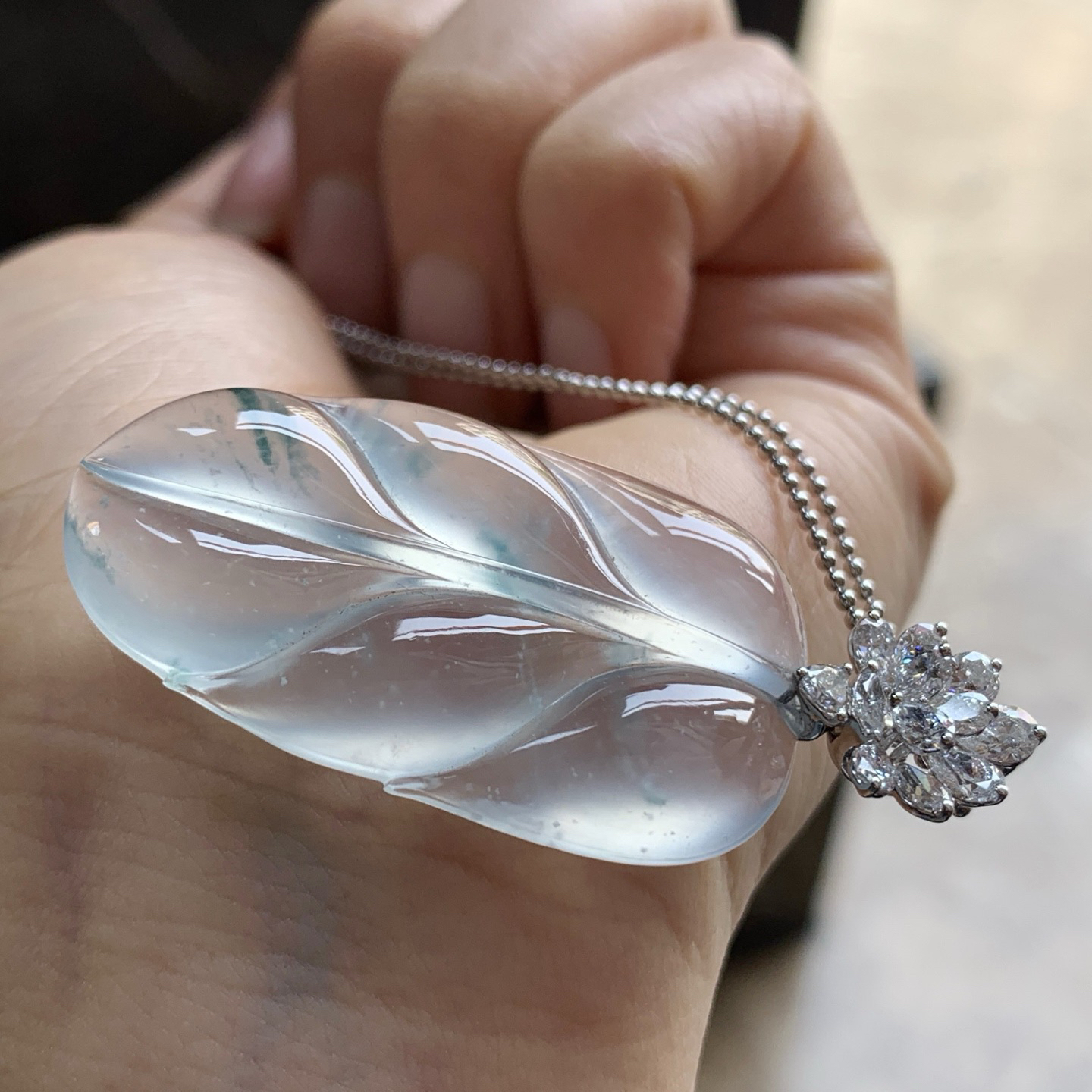 金扣高冰蓝花叶子^_^透亮 荧光十足 饱满