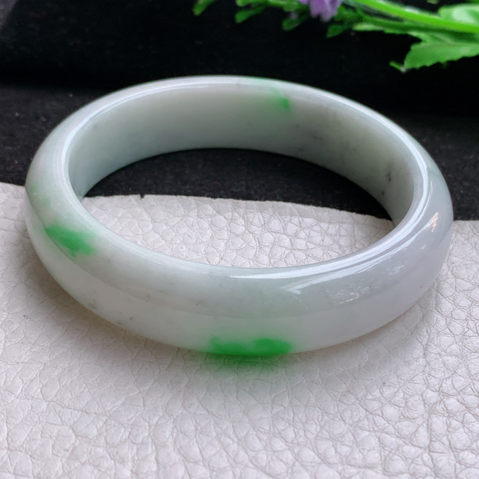 nr实拍57*14.2*7.5平安镯 天然缅甸翡翠A货细润飘阳绿宽边玉手环