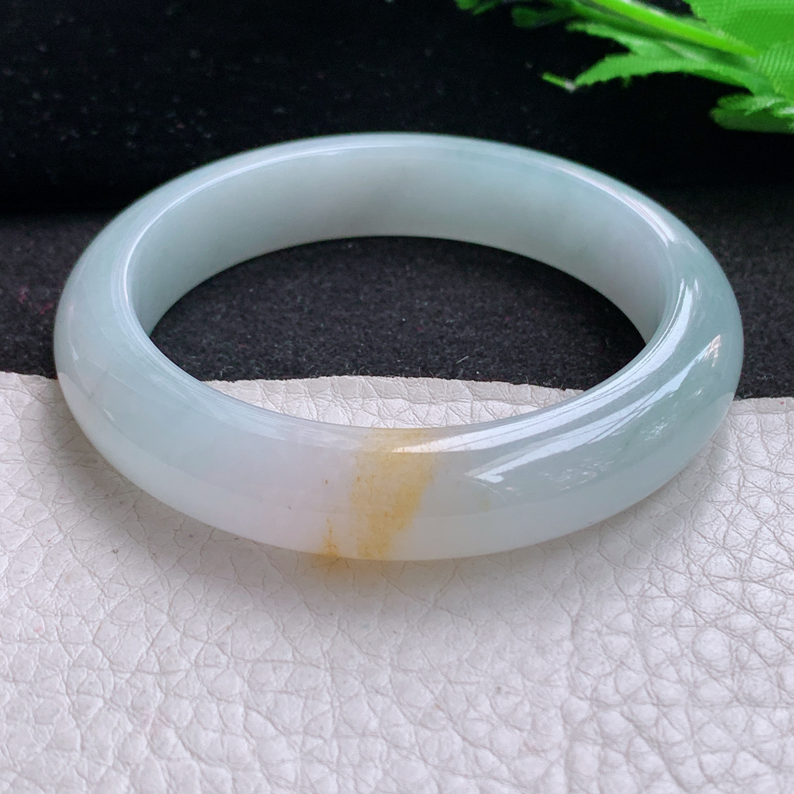 h实拍54.8*12.3*8.6招财镯 天然缅甸翡翠A冰蓝底飘花宽边玉手环