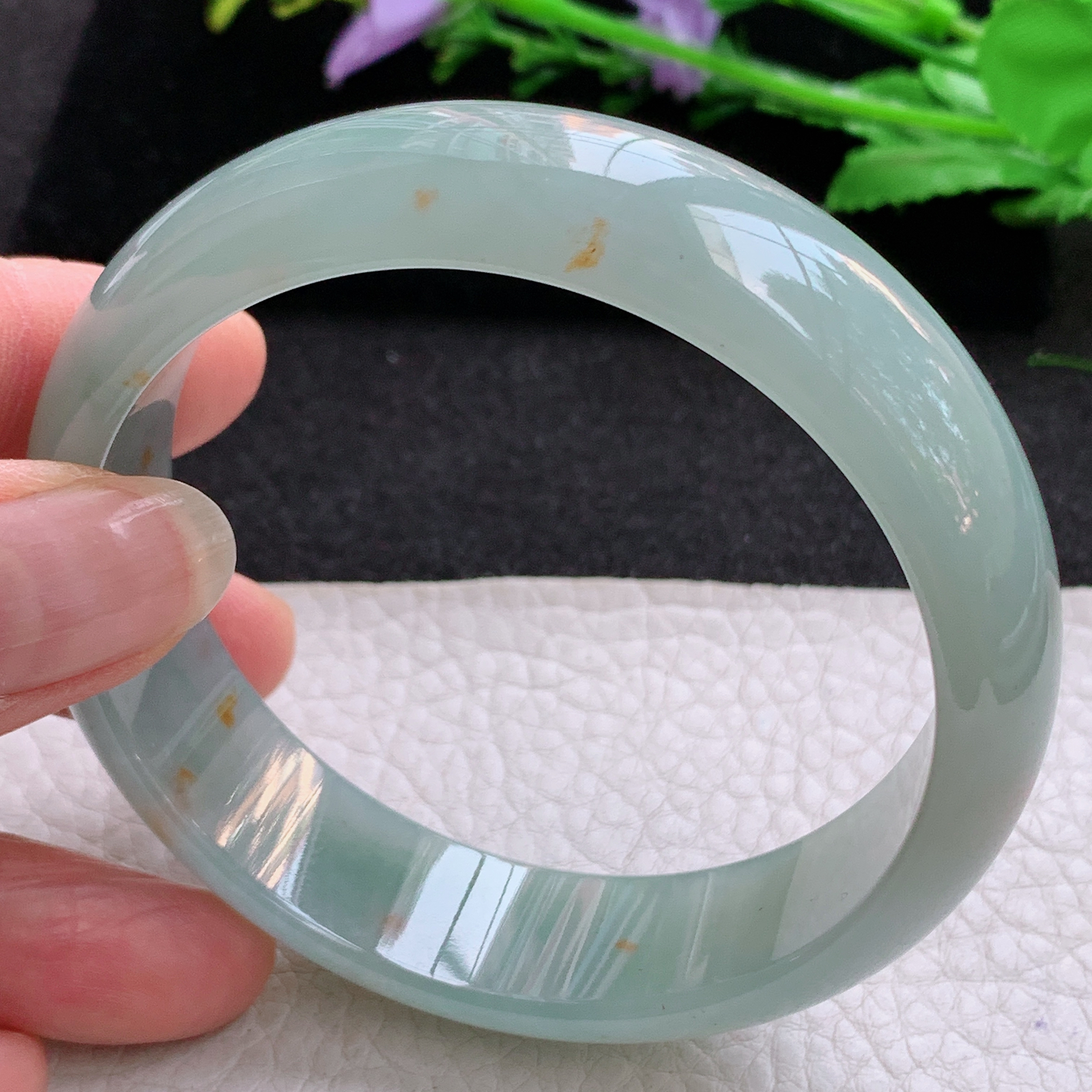 p大圈口68*17*7.6轮胎镯 天然缅甸翡翠A货冰飘花宽边玉手环