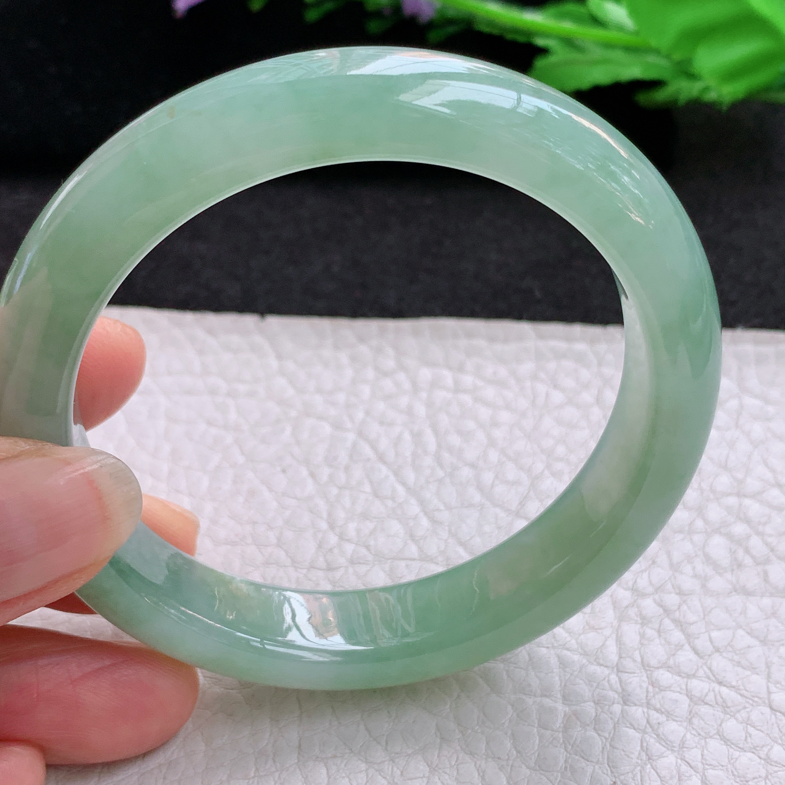 r年轻款55.5*12.5*8.3平安镯 天然缅甸翡翠A货冰晴宽边玉手环