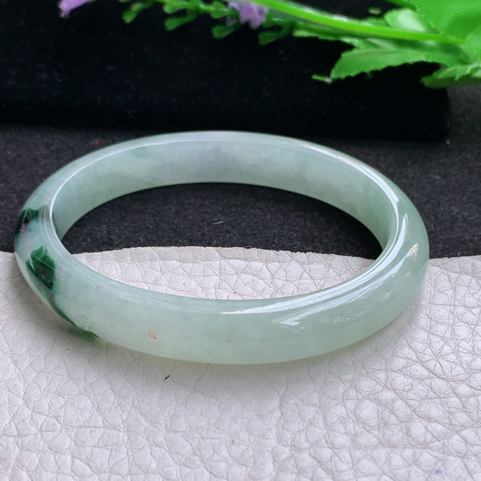 z实拍54*46.5*9*6.8贵妃镯 天然缅甸翡翠A货冰飘花蛋形宽边玉手环