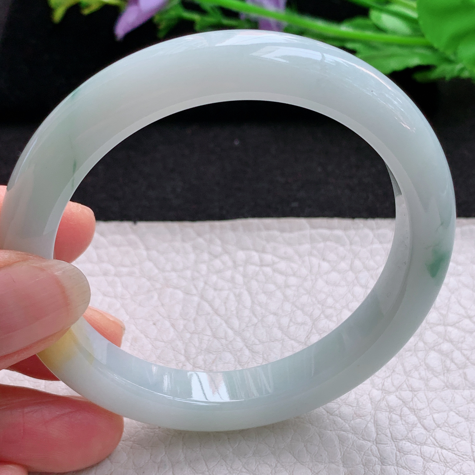 nr福禄祷款58.5*10*8.5平安镯 天然缅甸翡翠A货细润三彩宽边玉手环