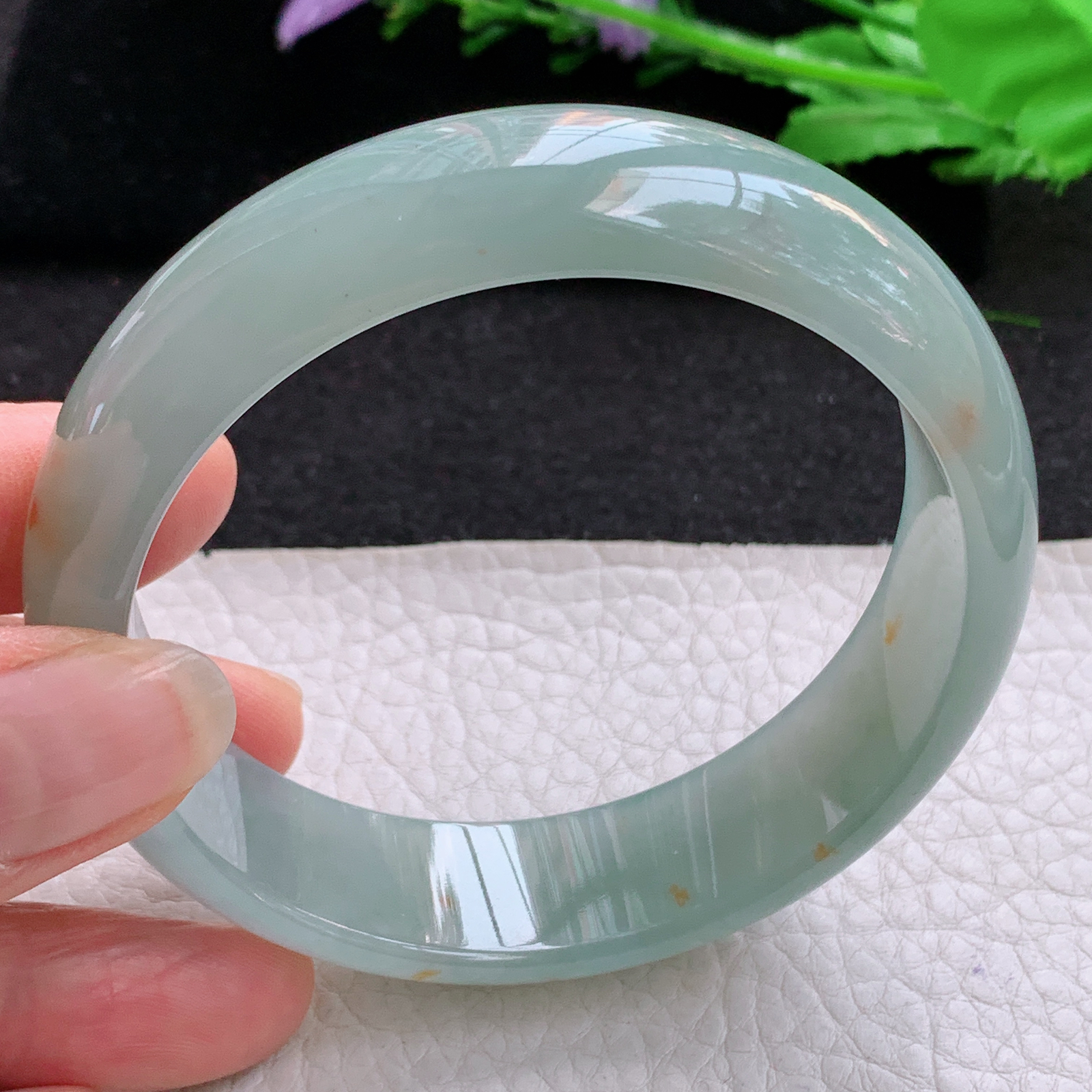 p大圈口68*17*7.6轮胎镯 天然缅甸翡翠A货冰飘花宽边玉手环