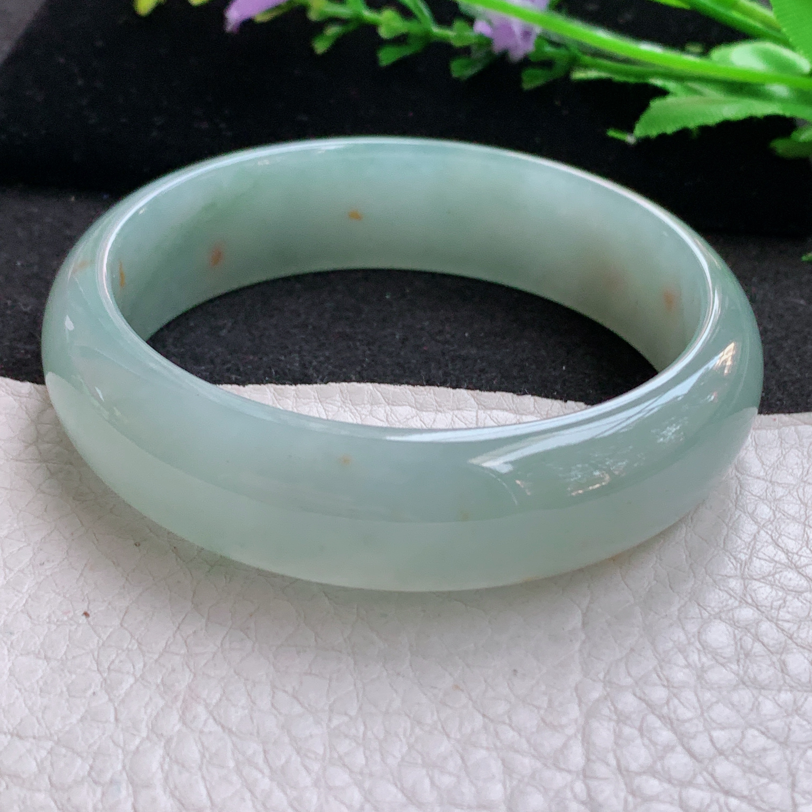 p大圈口68*17*7.6轮胎镯 天然缅甸翡翠A货冰飘花宽边玉手环