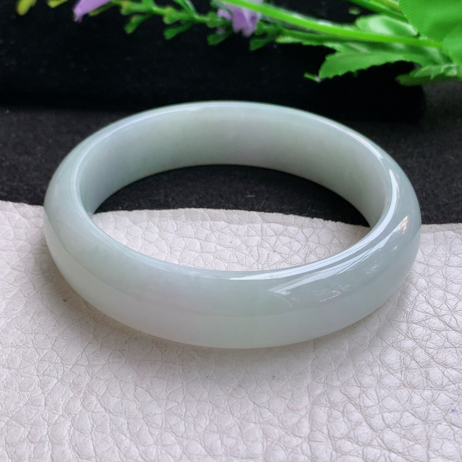 nr纯美款53.5*13.6*7平安镯 天然缅甸翡翠A货细润淡雅宽边玉手环