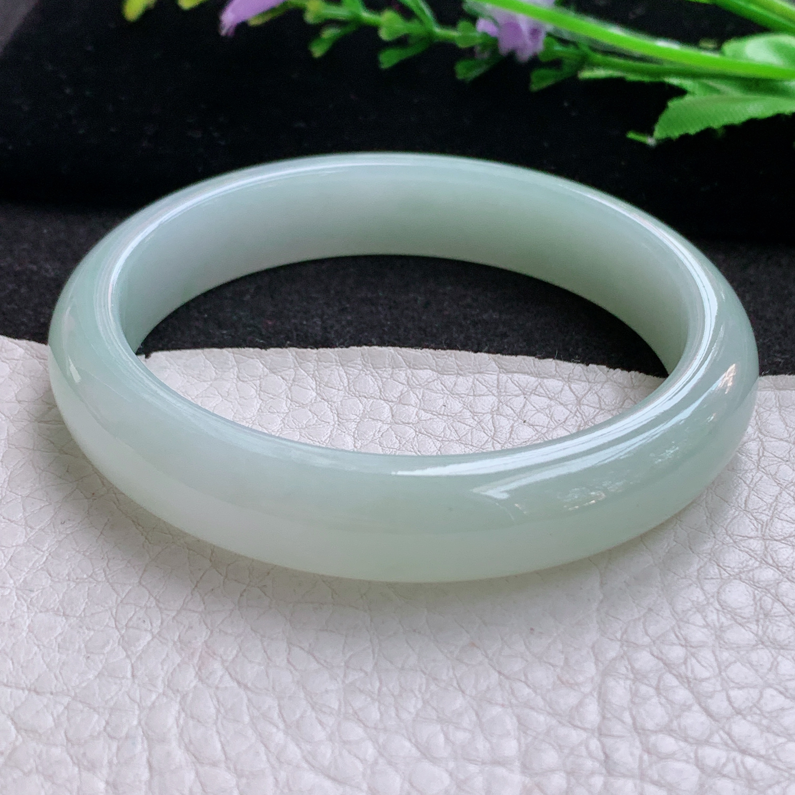 xx实拍58*12*7.8平安镯 天然缅甸翡翠A货晴绿冰胶宽边玉手环