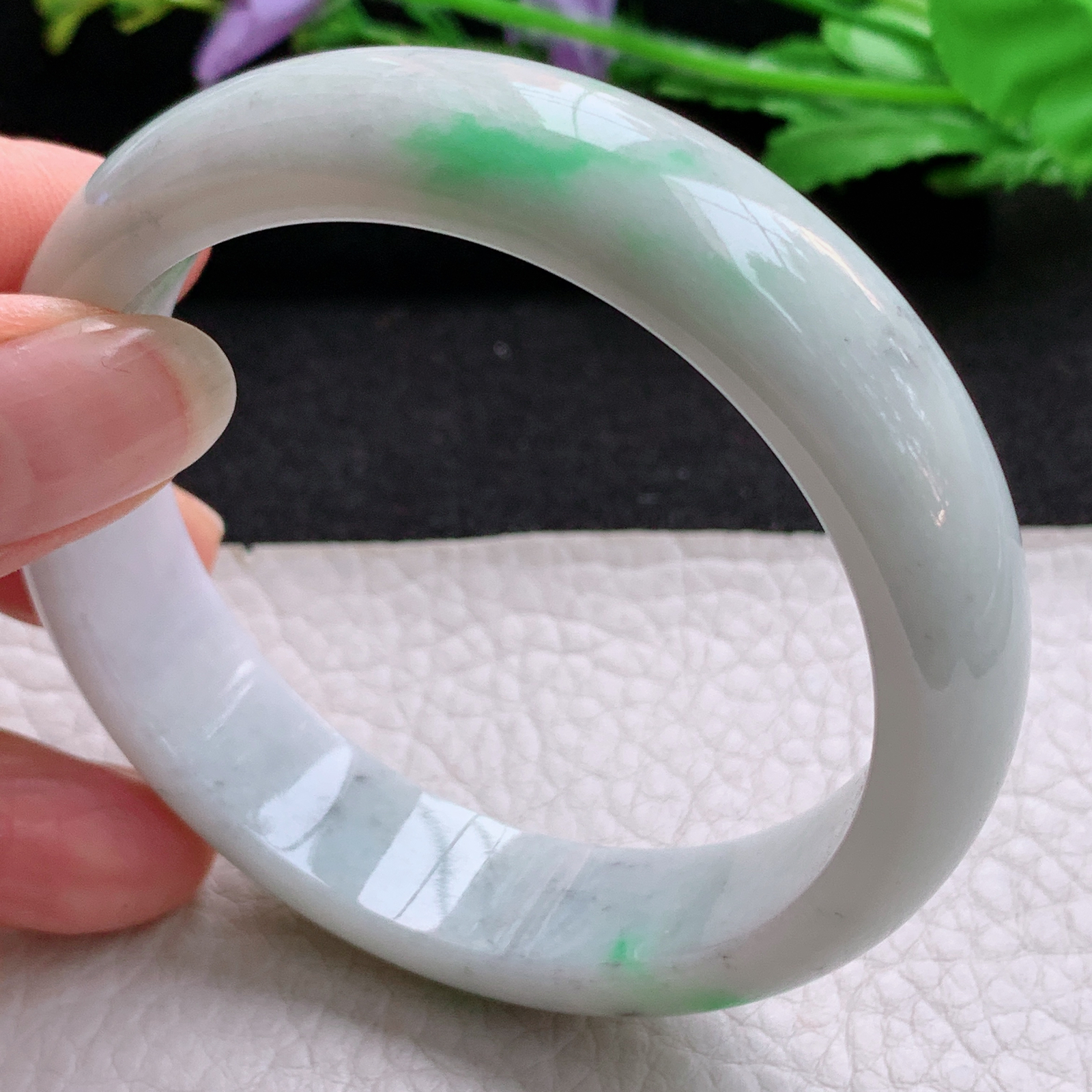 nr实拍57*14.2*7.5平安镯 天然缅甸翡翠A货细润飘阳绿宽边玉手环