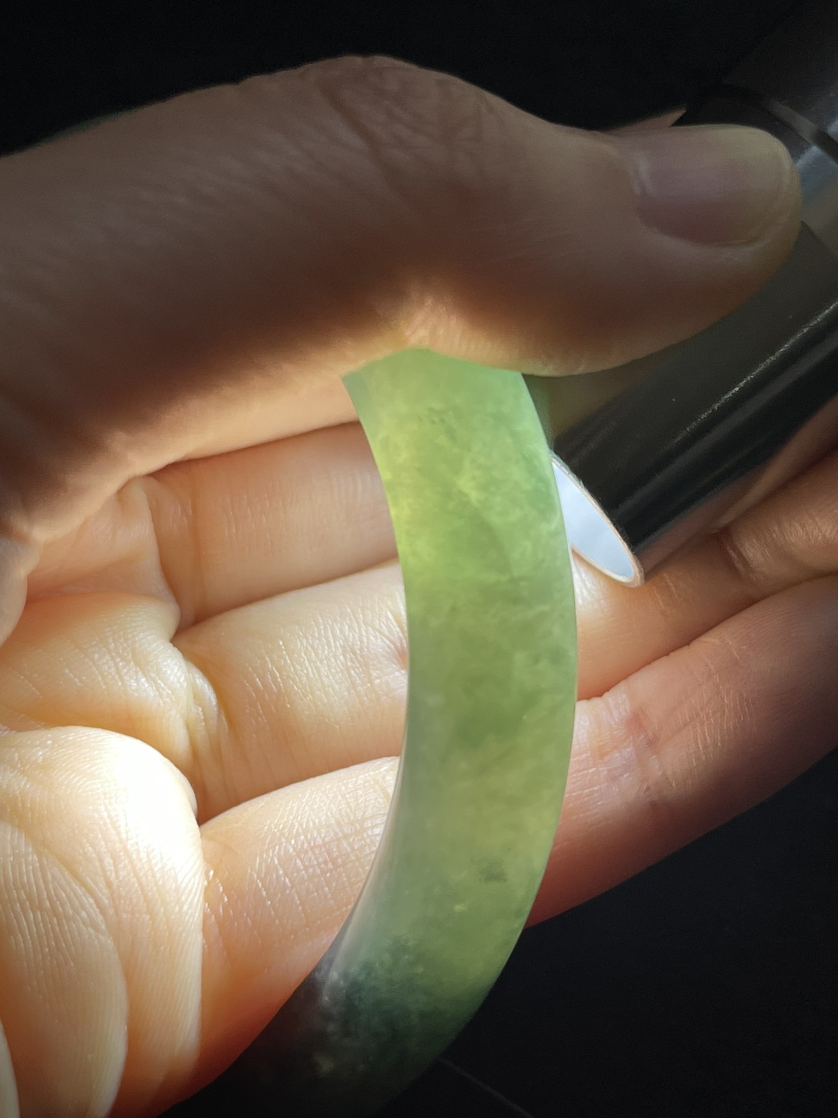 正圈54.2圈口，翡翠糯化种灰绿色手镯