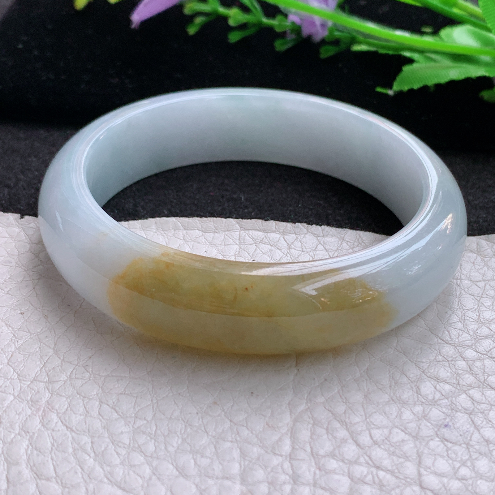 z实拍55.5*14.5*8.5招财镯 天然缅甸翡翠A货胶感双彩宽边玉手环