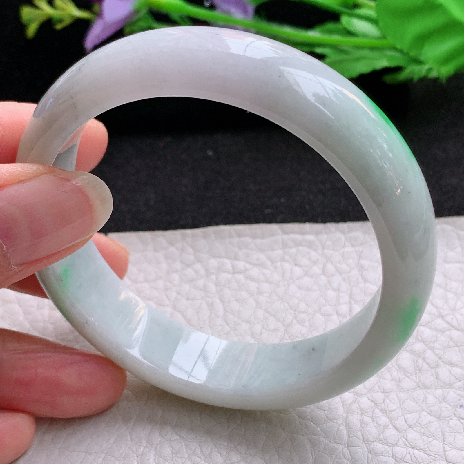 nr实拍57*14.2*7.5平安镯 天然缅甸翡翠A货细润飘阳绿宽边玉手环