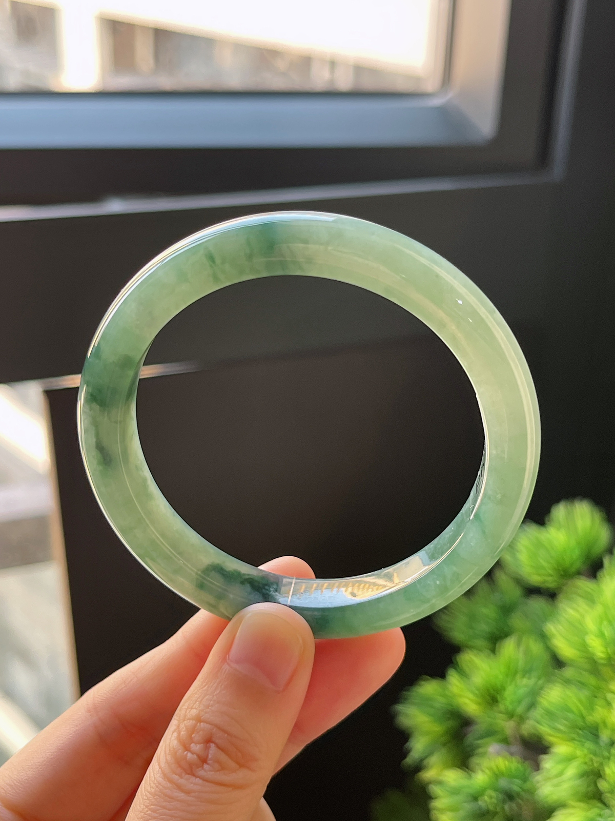 正圈54.2圈口，翡翠糯化种灰绿色手镯