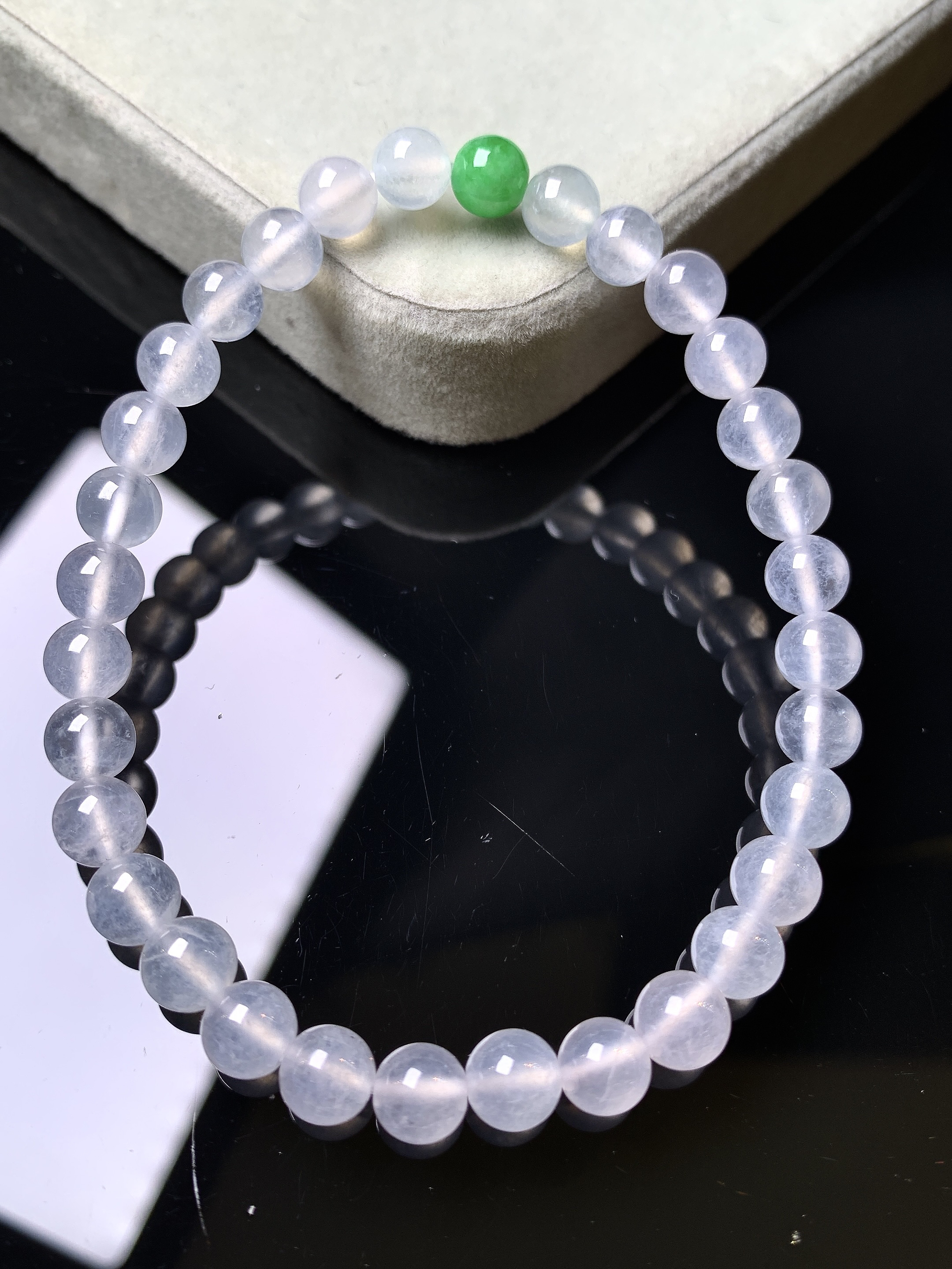 冰种圆珠手链 玉质细腻 色泽艳丽清新 整体尺寸6