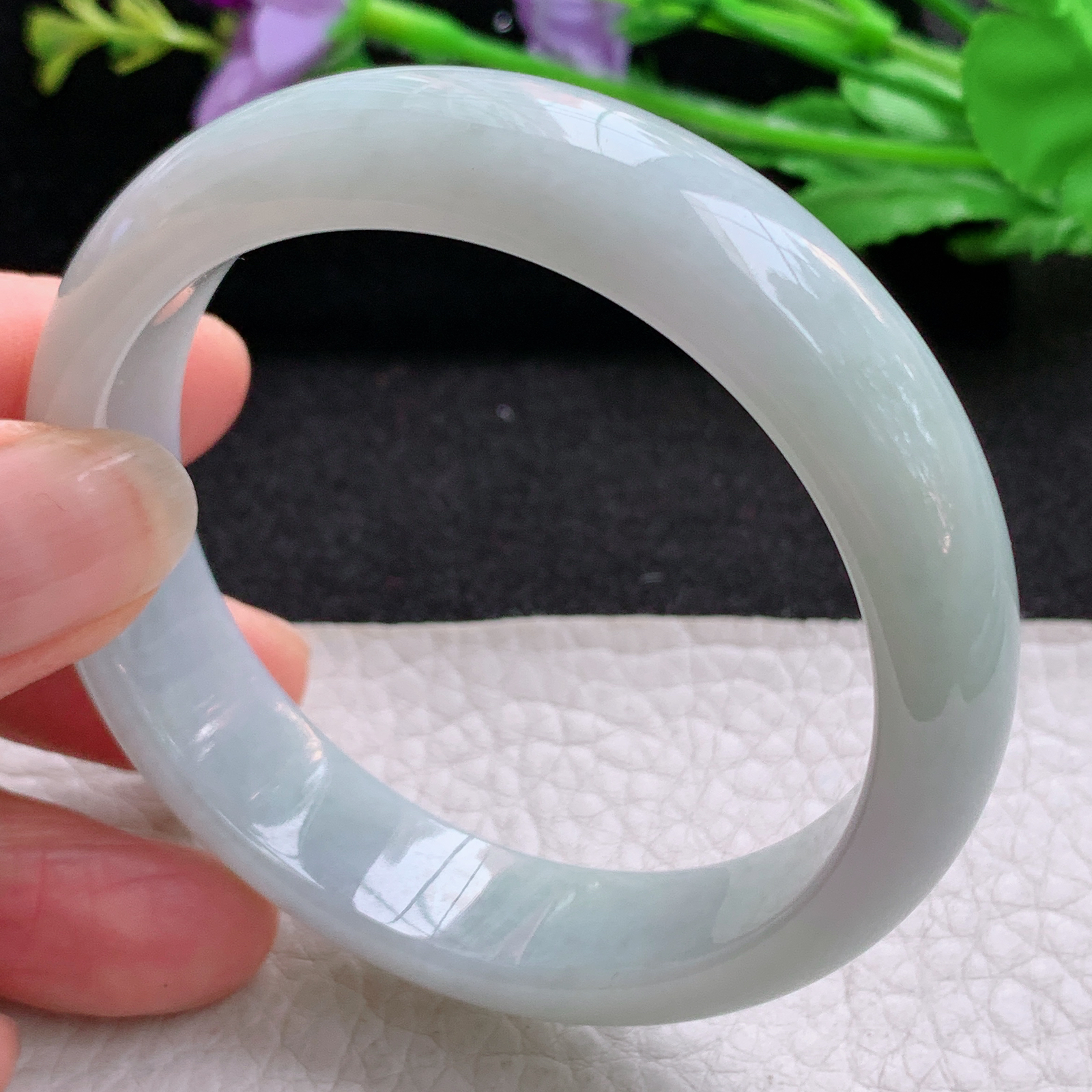 nr纯美款53.5*13.6*7平安镯 天然缅甸翡翠A货细润淡雅宽边玉手环