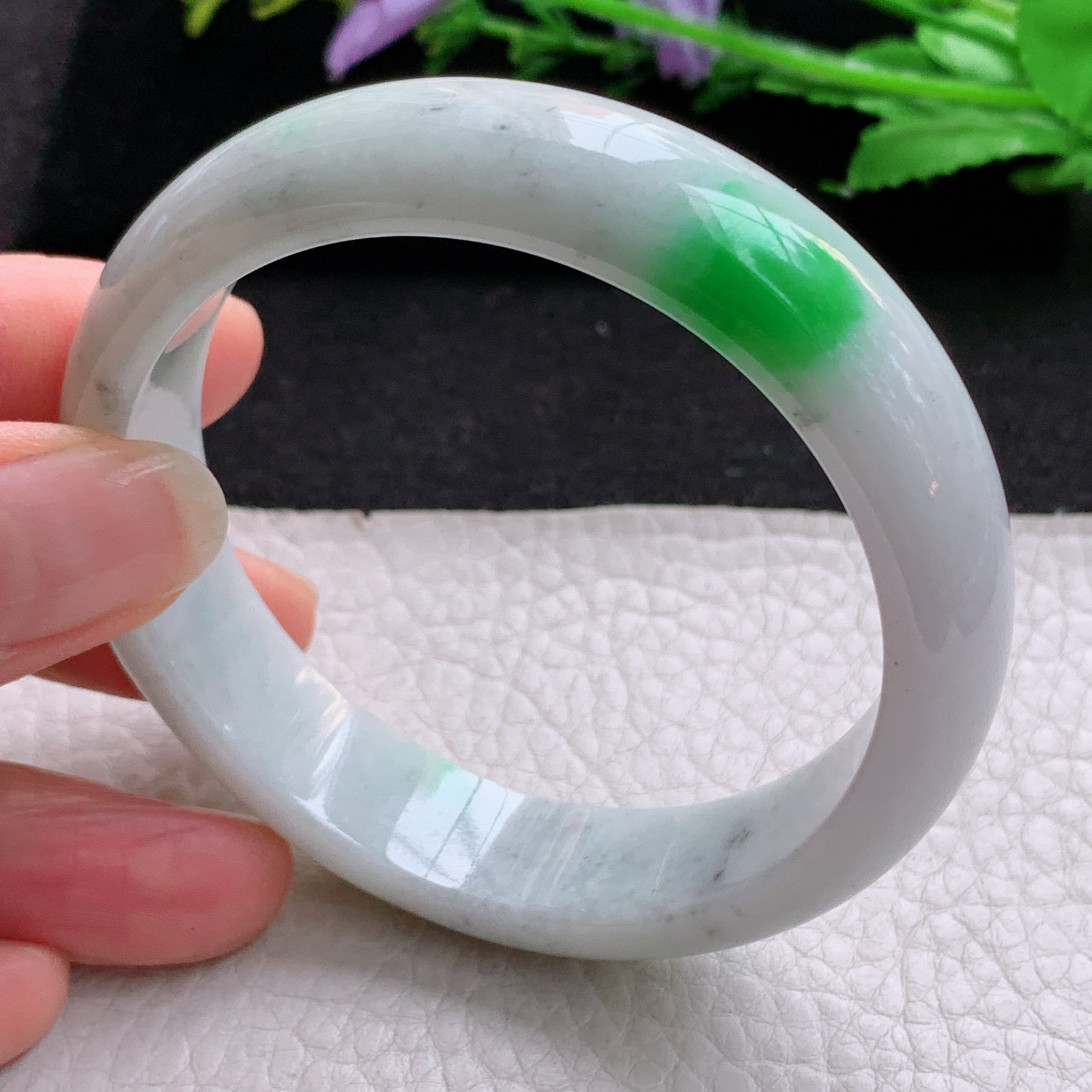 nr实拍57*14.2*7.5平安镯 天然缅甸翡翠A货细润飘阳绿宽边玉手环