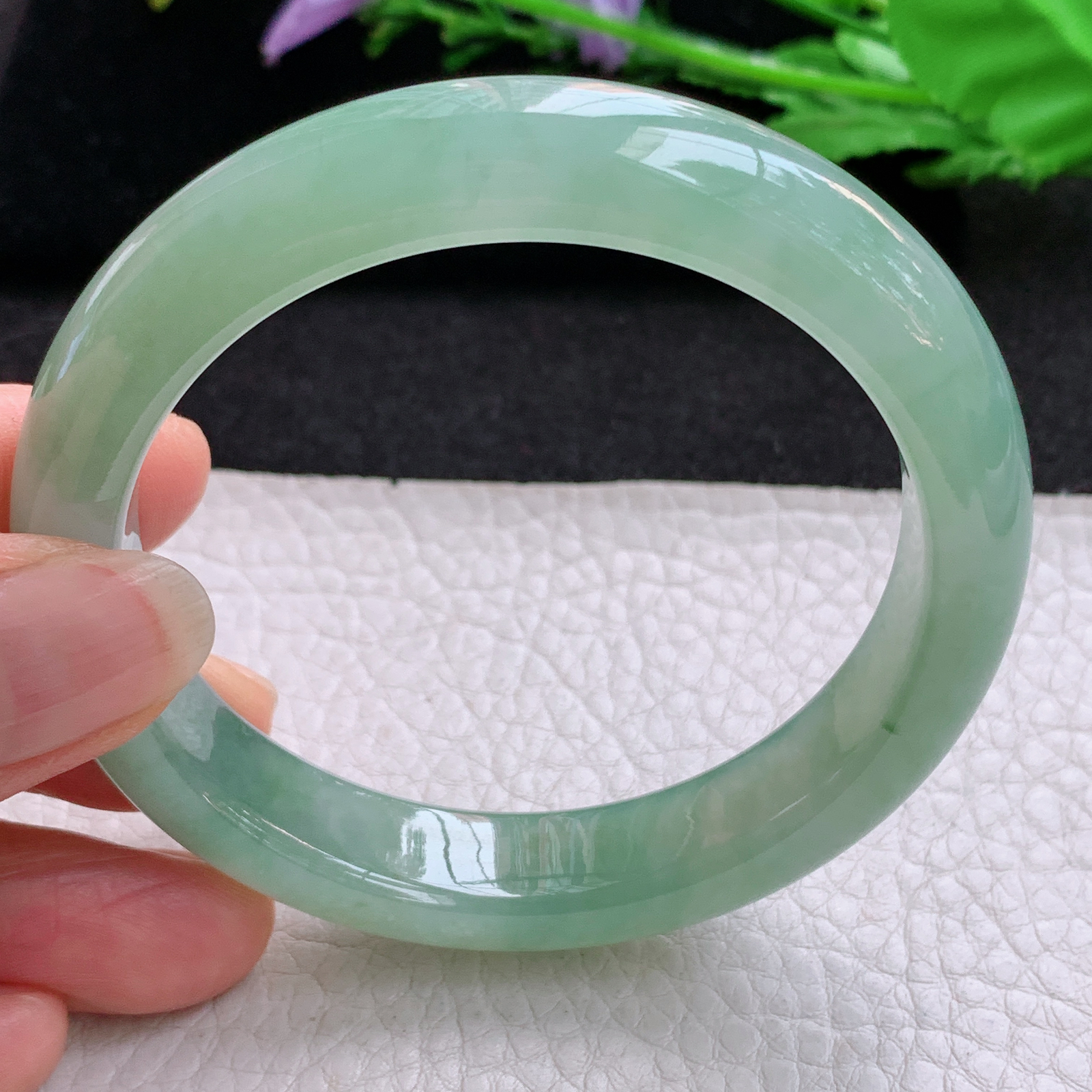 r年轻款55.5*12.5*8.3平安镯 天然缅甸翡翠A货冰晴宽边玉手环