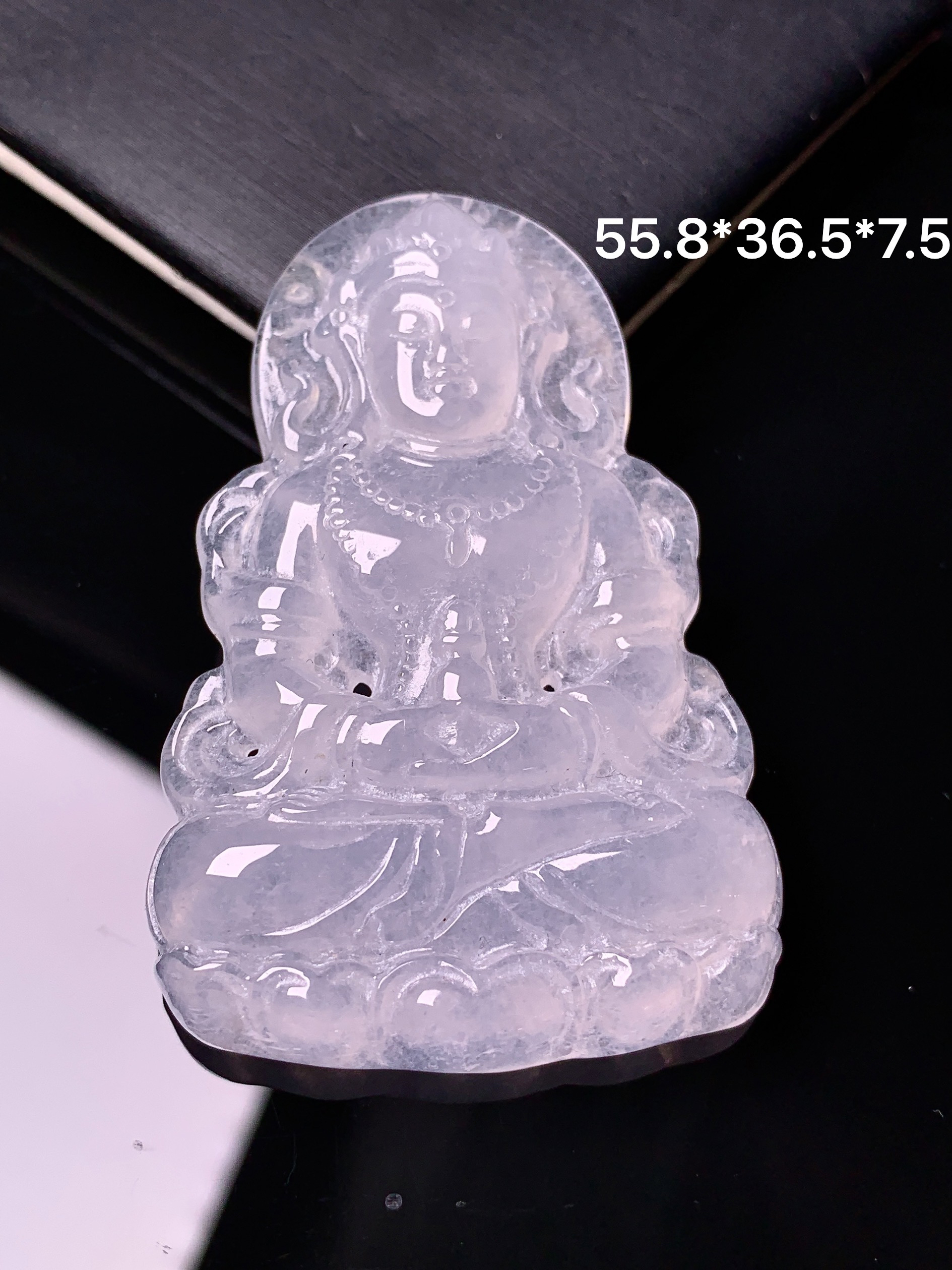 冰种度母观音菩萨吊坠 玉质细腻 色泽艳丽清新 水润亮眼 整体尺寸55.8*36.5*7.5