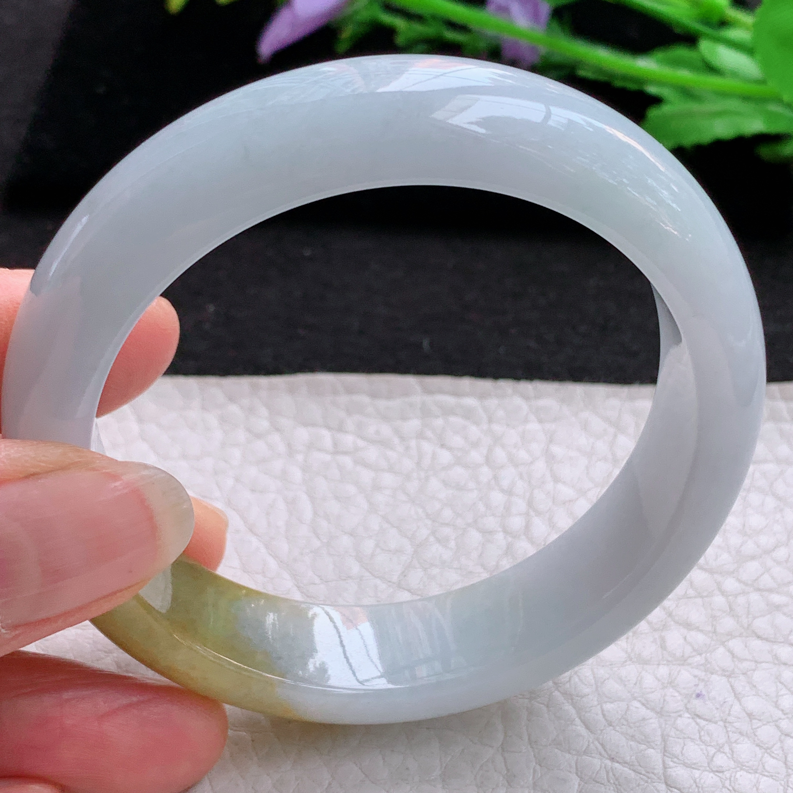 z实拍55.5*14.5*8.5招财镯 天然缅甸翡翠A货胶感双彩宽边玉手环