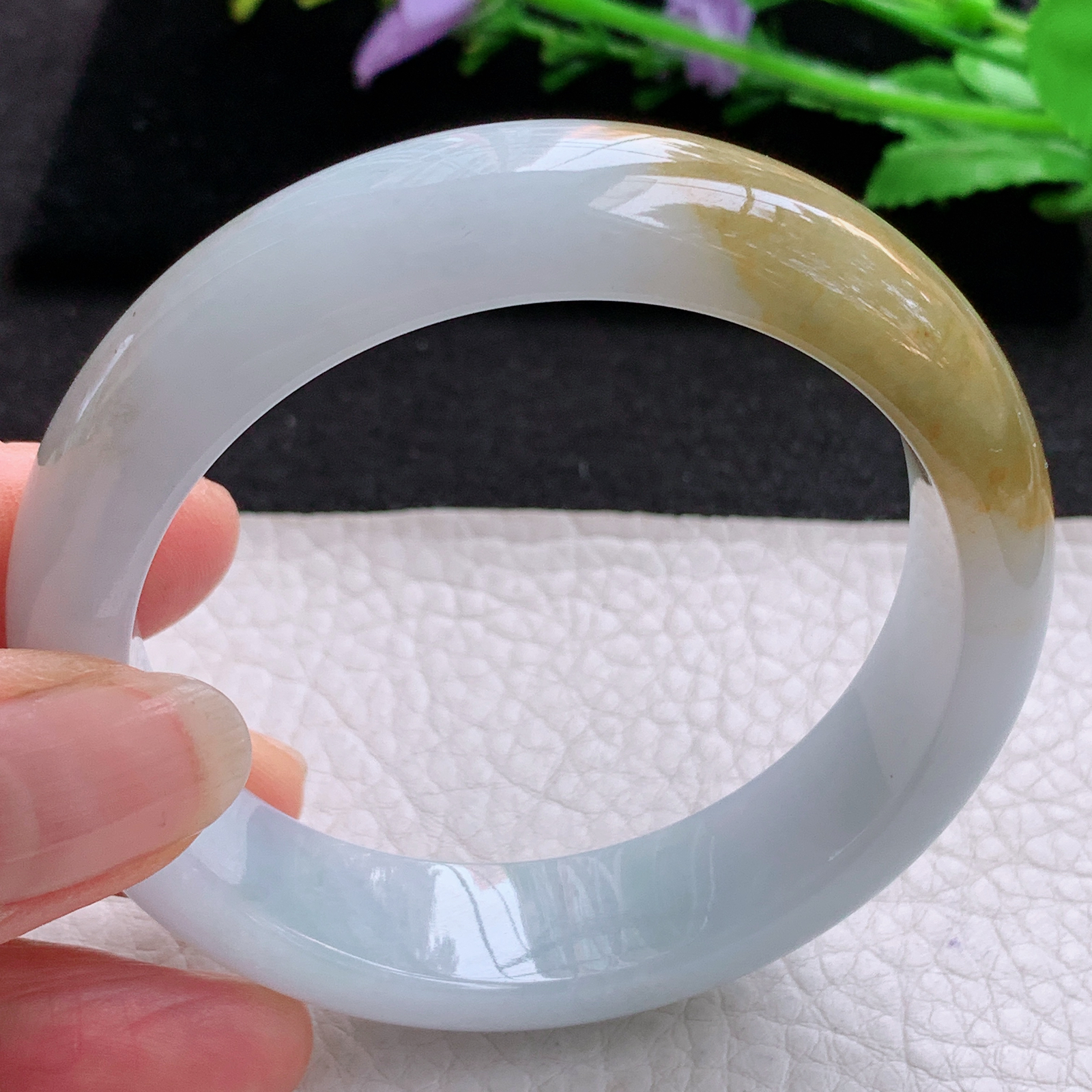 z实拍55.5*14.5*8.5招财镯 天然缅甸翡翠A货胶感双彩宽边玉手环