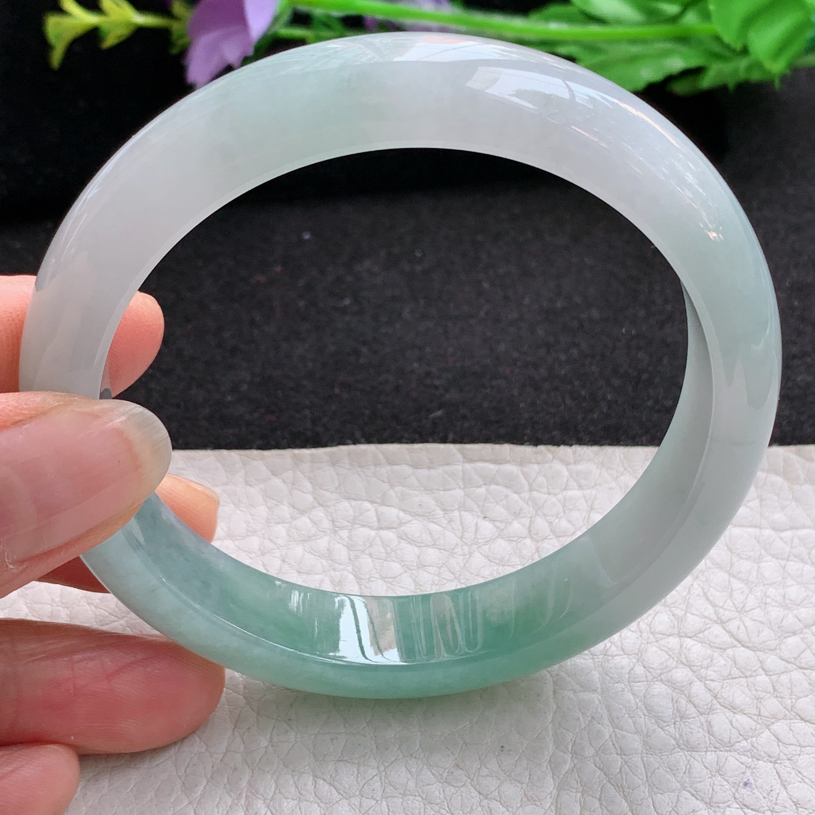 yh大圈口61*12.8*8.2招财镯 天然缅甸翡翠A货冰晴宽边玉手环