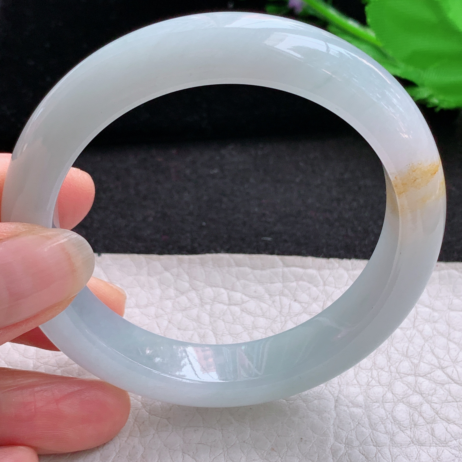 h实拍54.8*12.3*8.6招财镯 天然缅甸翡翠A冰蓝底飘花宽边玉手环