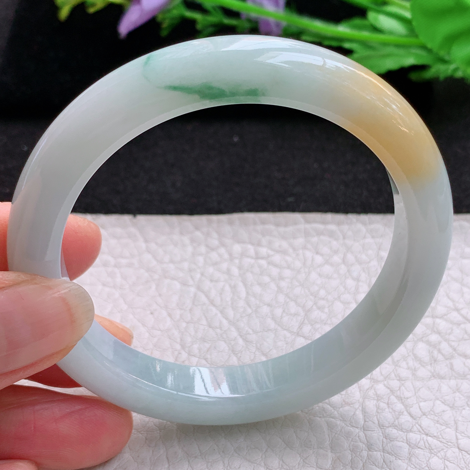 nr福禄祷款58.5*10*8.5平安镯 天然缅甸翡翠A货细润三彩宽边玉手环