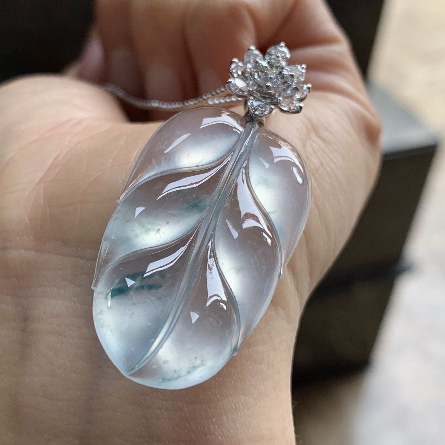 金扣高冰蓝花叶子^_^透亮 荧光十足 饱满