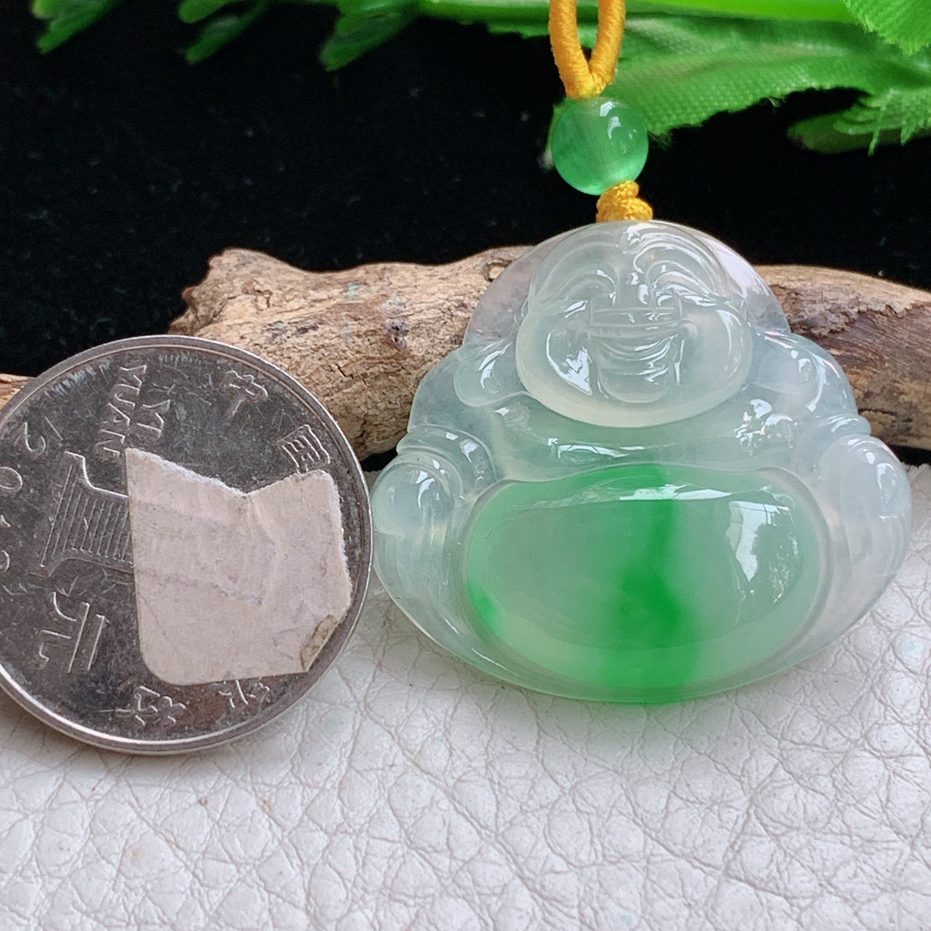 gp 实拍29.8*33.3*6缅甸天然翡翠冰种阳绿佛公吊坠精品弥勒佛像玉坠
