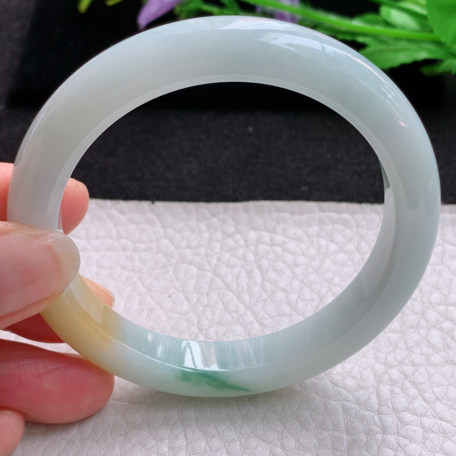 nr福禄祷款58.5*10*8.5平安镯 天然缅甸翡翠A货细润三彩宽边玉手环