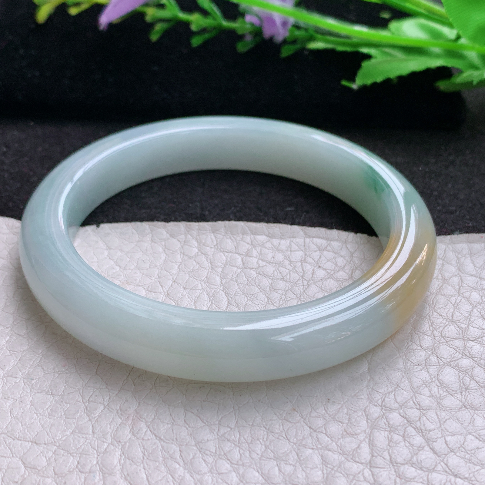 nr福禄祷款58.5*10*8.5平安镯 天然缅甸翡翠A货细润三彩宽边玉手环