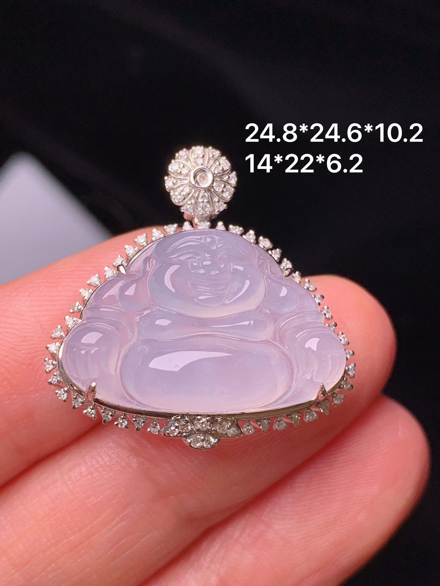 18k金钻镶嵌冰种佛公吊坠 玉质细腻 色泽艳丽清新 水润亮眼 整体尺寸24.8*24.6*10.2