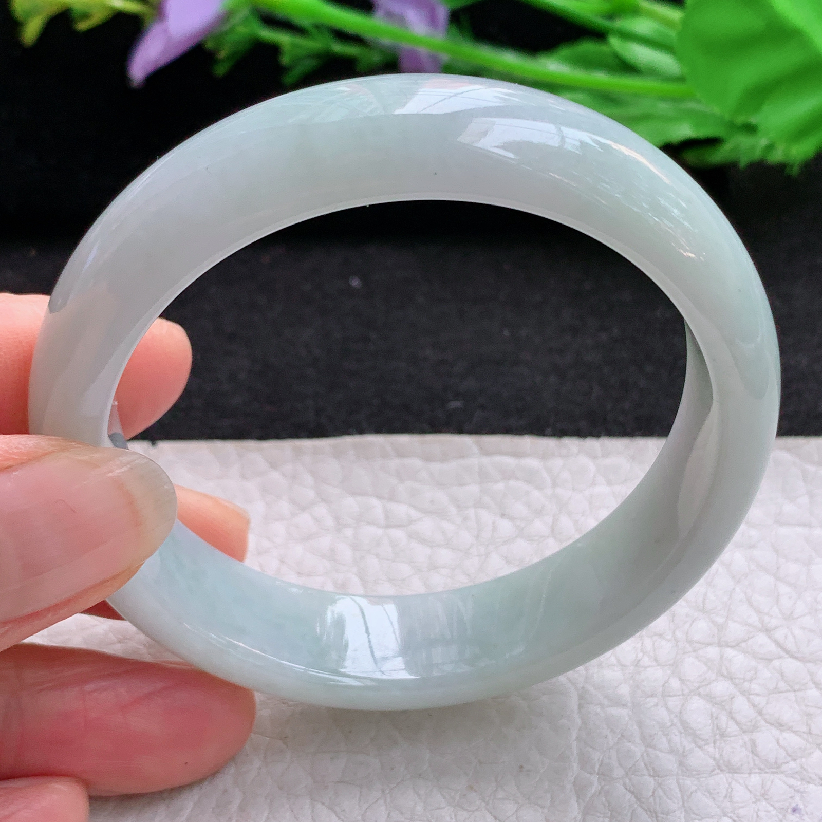 nr纯美款53.5*13.6*7平安镯 天然缅甸翡翠A货细润淡雅宽边玉手环