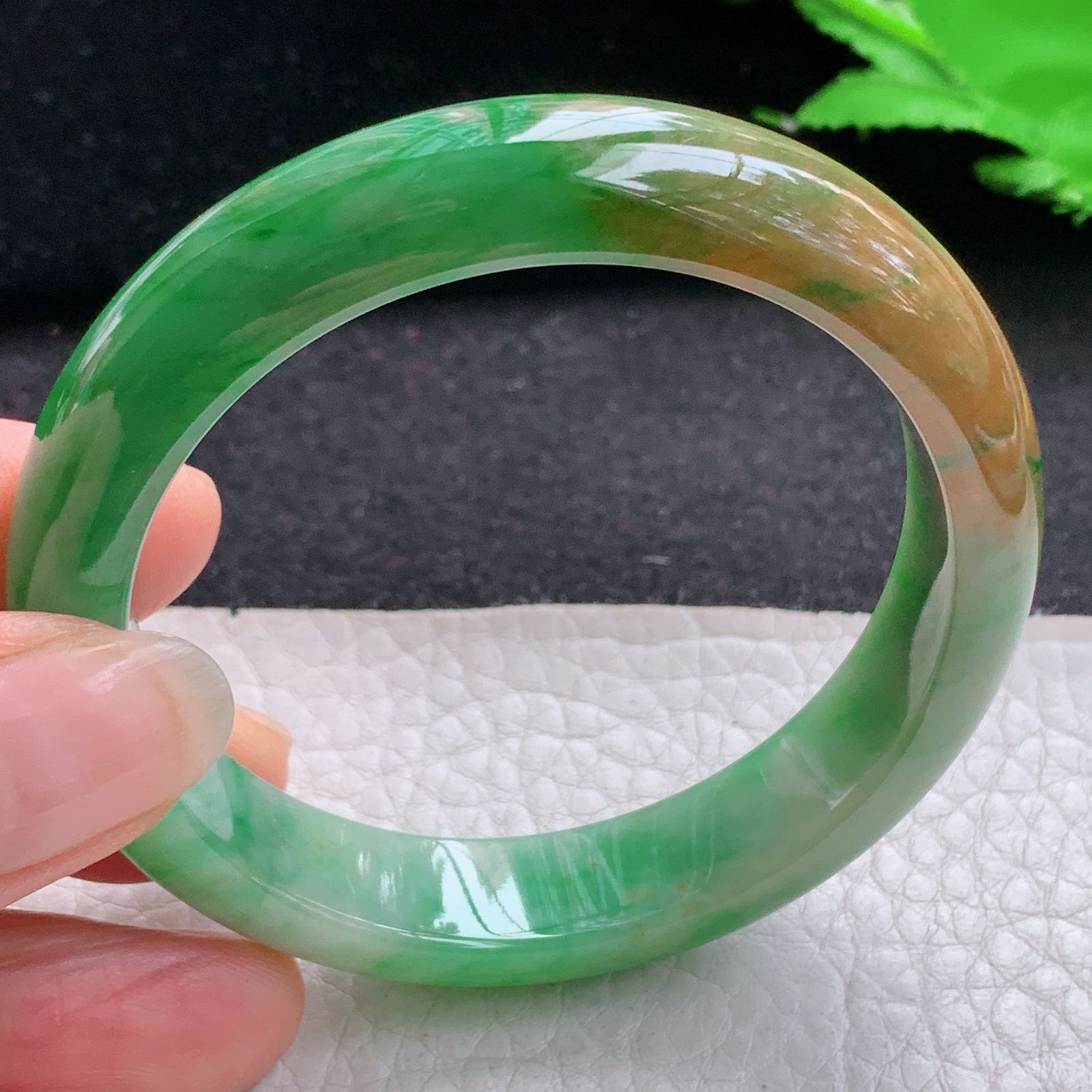 h小圈口52.3*12.2*7.5平安镯 天然缅甸翡翠A货细润辣色双彩宽边玉手环