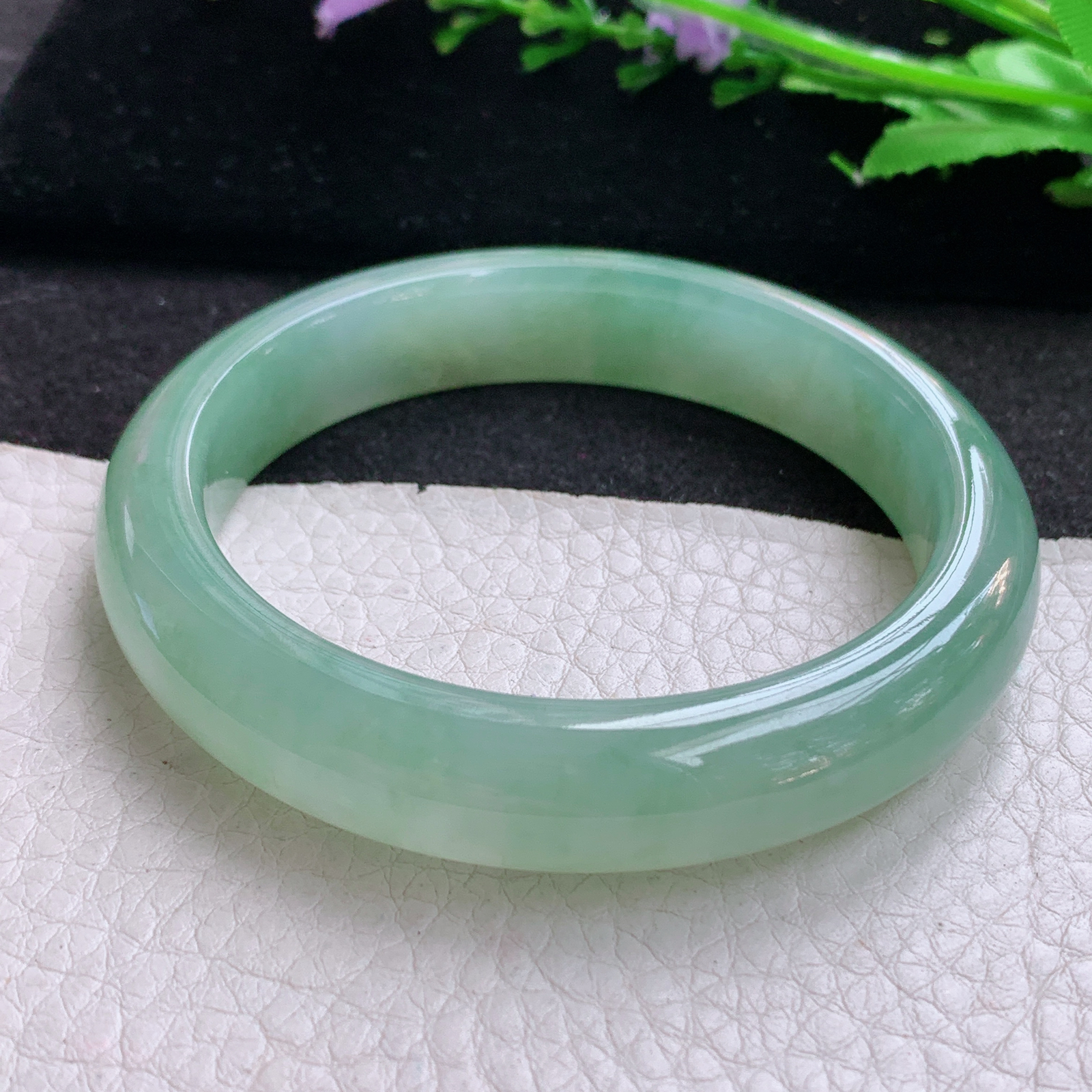 r年轻款55.5*12.5*8.3平安镯 天然缅甸翡翠A货冰晴宽边玉手环