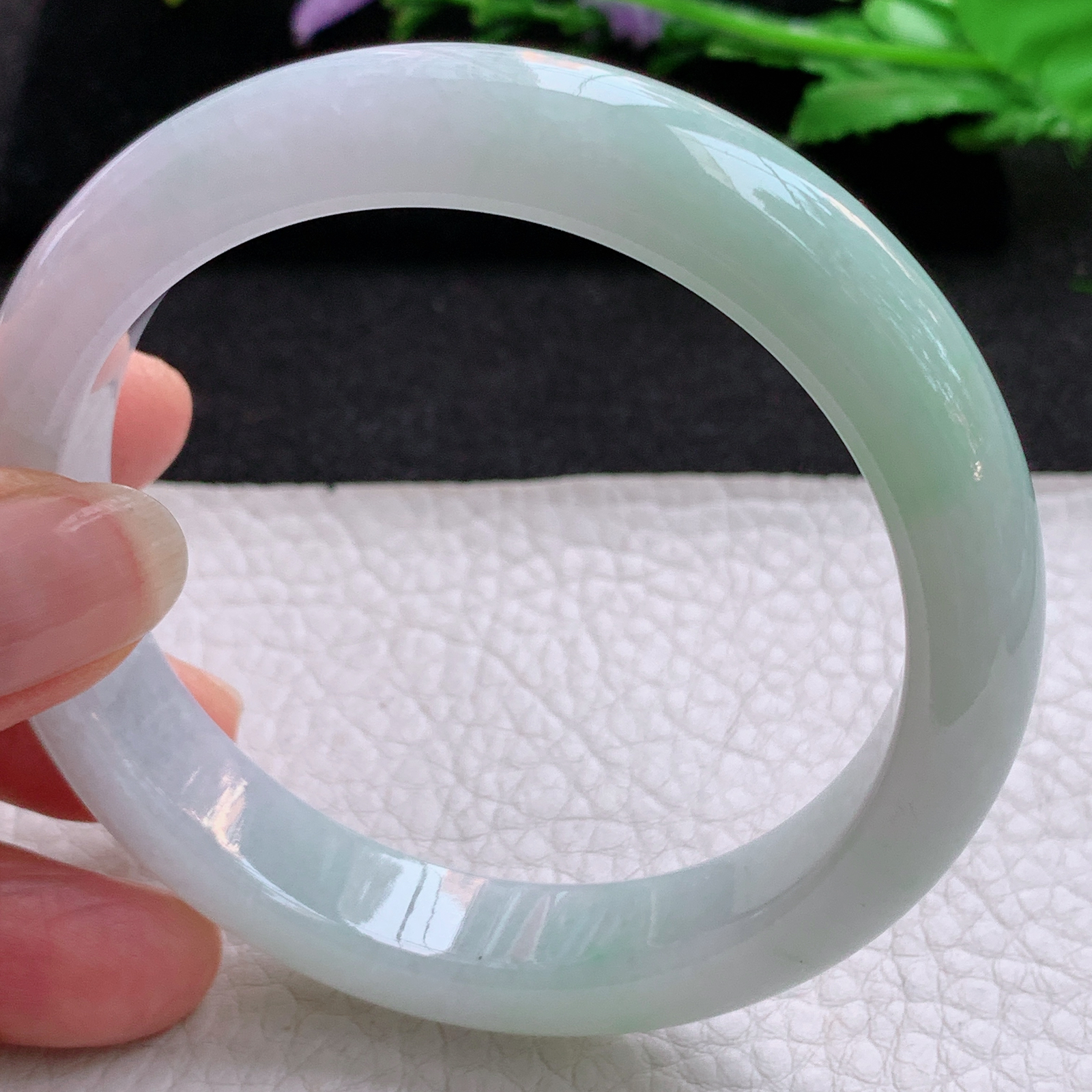 xx实拍58*12*8.5平安镯 天然缅甸翡翠A货水润清新宽边玉手环