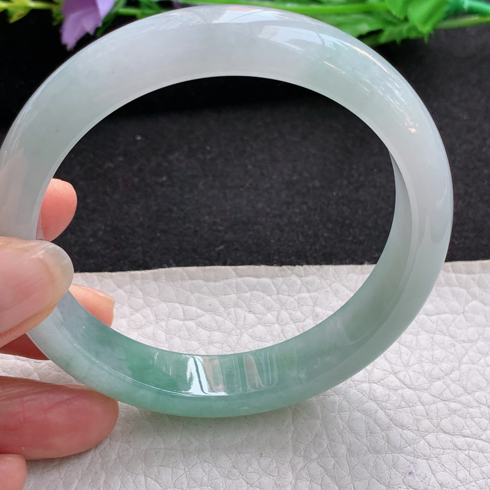 yh大圈口61*12.8*8.2招财镯 天然缅甸翡翠A货冰晴宽边玉手环