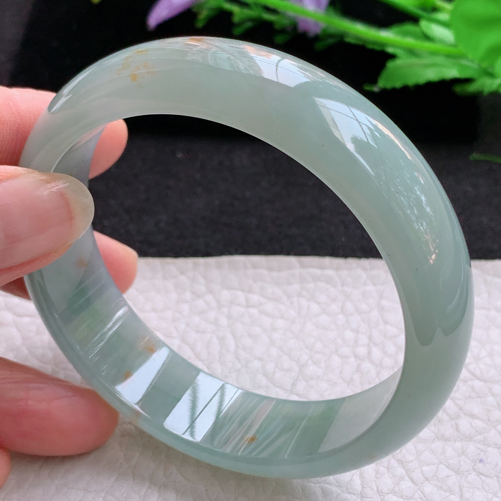 p大圈口68*17*7.6轮胎镯 天然缅甸翡翠A货冰飘花宽边玉手环