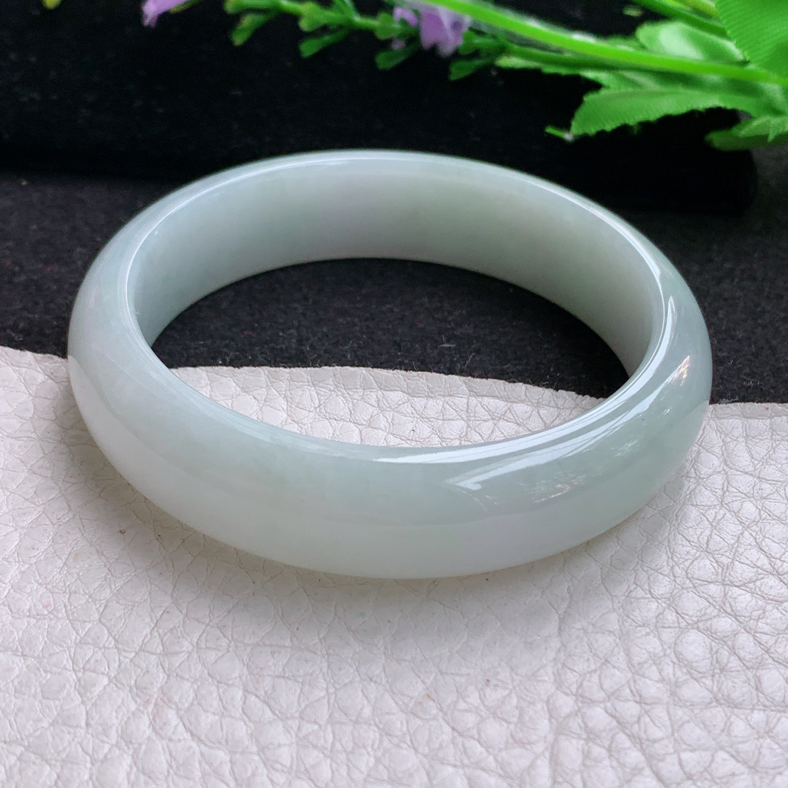 nr纯美款53.5*13.6*7平安镯 天然缅甸翡翠A货细润淡雅宽边玉手环