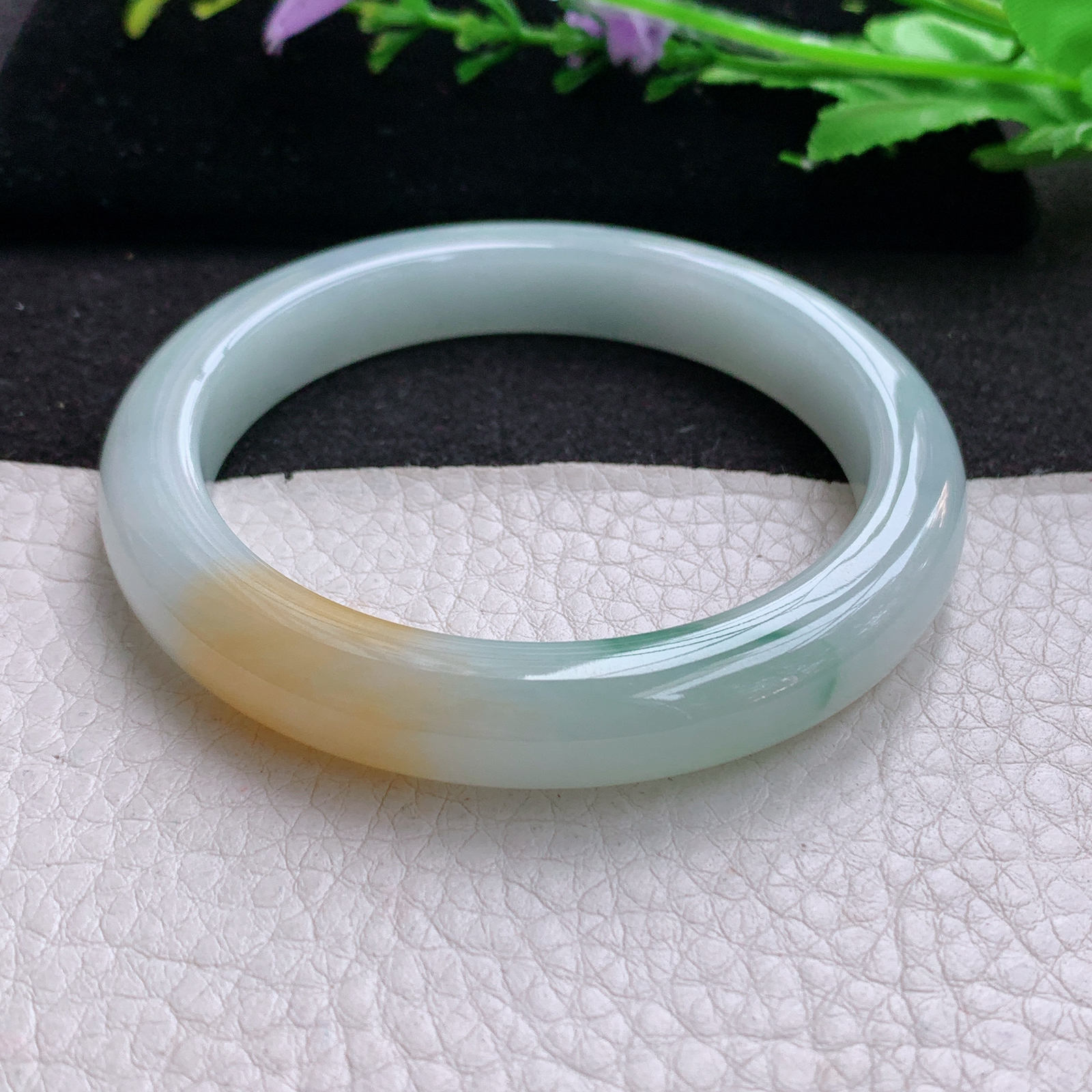 nr福禄祷款58.5*10*8.5平安镯 天然缅甸翡翠A货细润三彩宽边玉手环