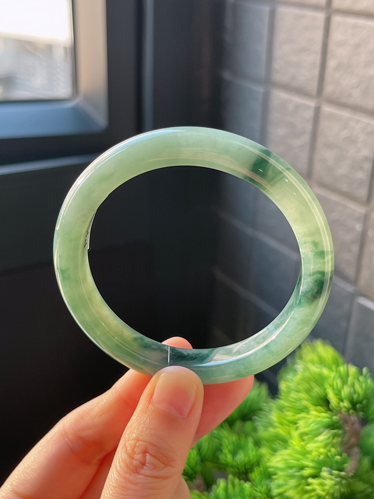 正圈54.2圈口，翡翠糯化种灰绿色手镯