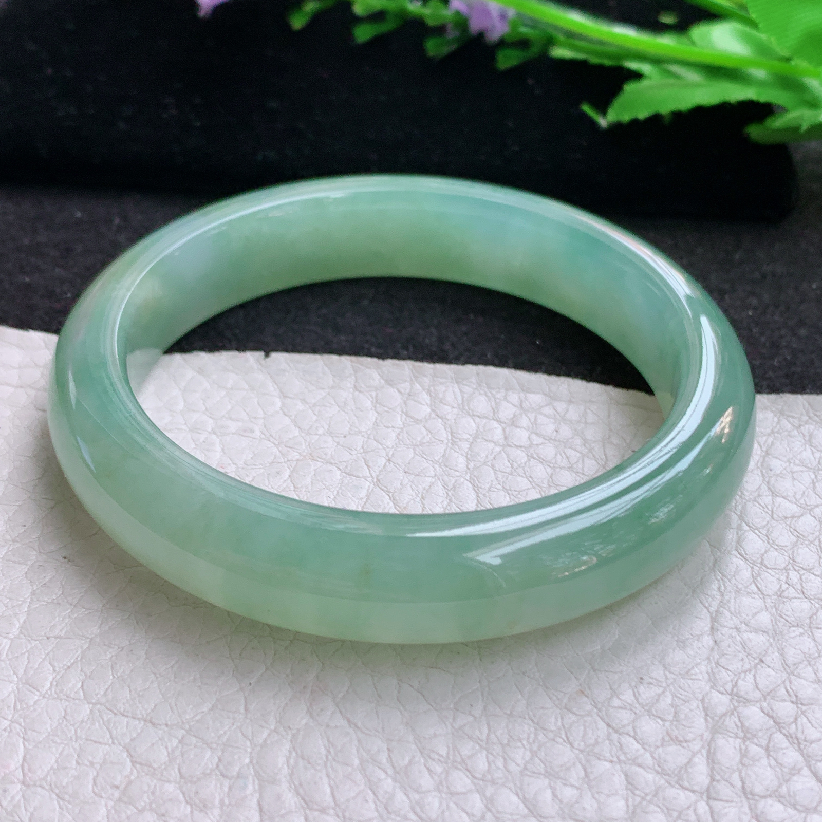 r年轻款55.5*12.5*8.3平安镯 天然缅甸翡翠A货冰晴宽边玉手环