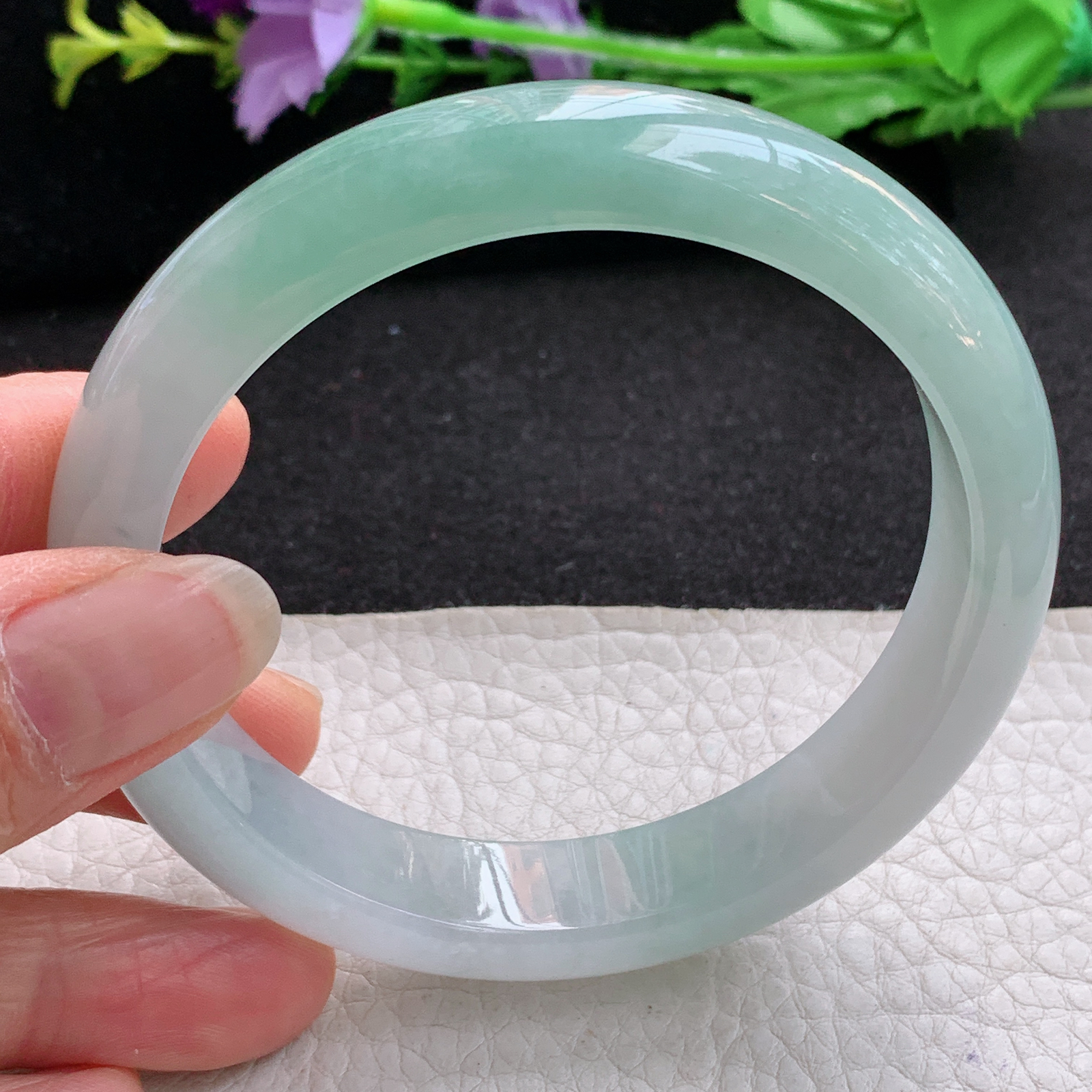 yh大圈口61*12.8*8.2招财镯 天然缅甸翡翠A货冰晴宽边玉手环